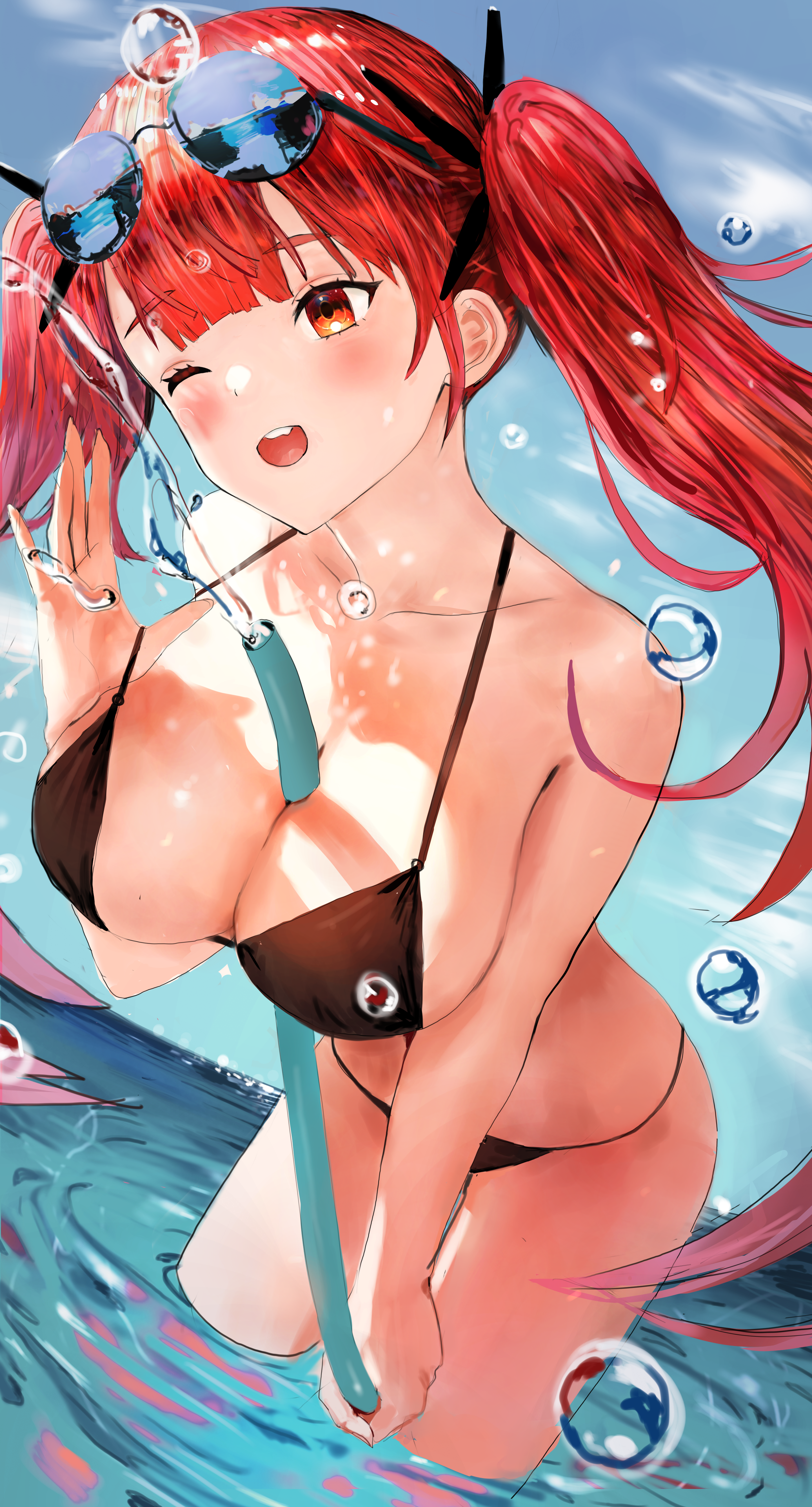 Anime 2883x5349 anime anime girls Ah (artist) artwork Honolulu (Azur Lane) Azur Lane redhead bikini string bikini item between boobs big boobs