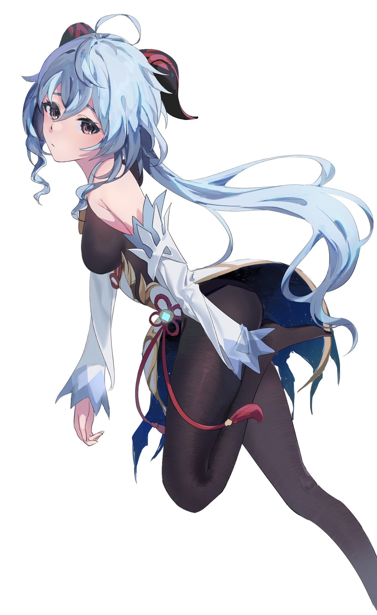 Anime 1255x2048 Ganyu (Genshin Impact) Genshin Impact white background blue hair bodystocking horns anime girls Ne K00