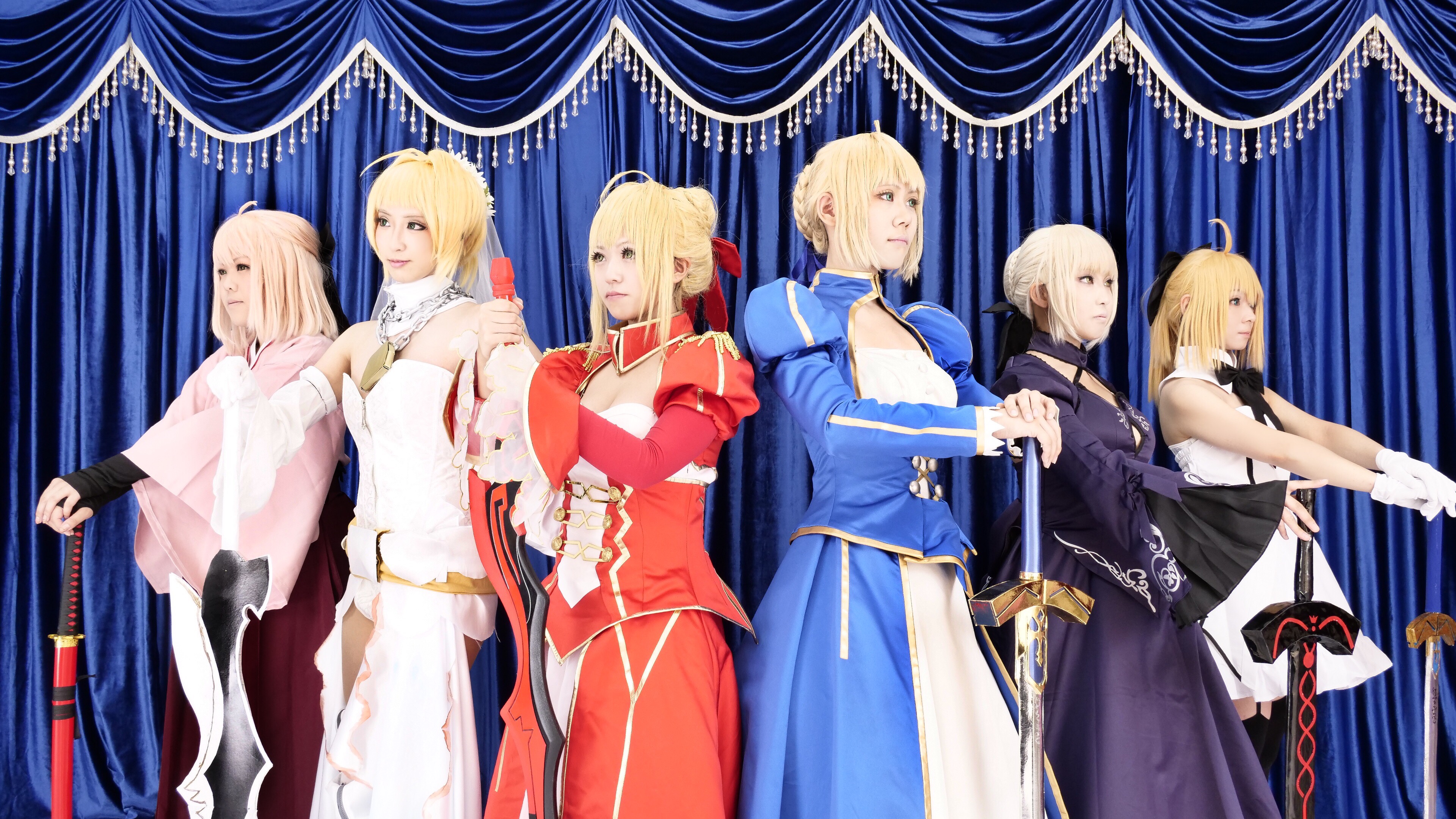 People 3840x2160 Asian Japanese Japanese women women cosplay Fate series Fate/Grand Order Fate/Stay Night fate/stay night: heaven's feel Fate/Unlimited Codes  Fate/Extra Fate/Extra CCC Artoria Pendragon Saber Alter Saber Bride Saber Lily Nero Claudius Okita Souji blonde long hair Excalibur