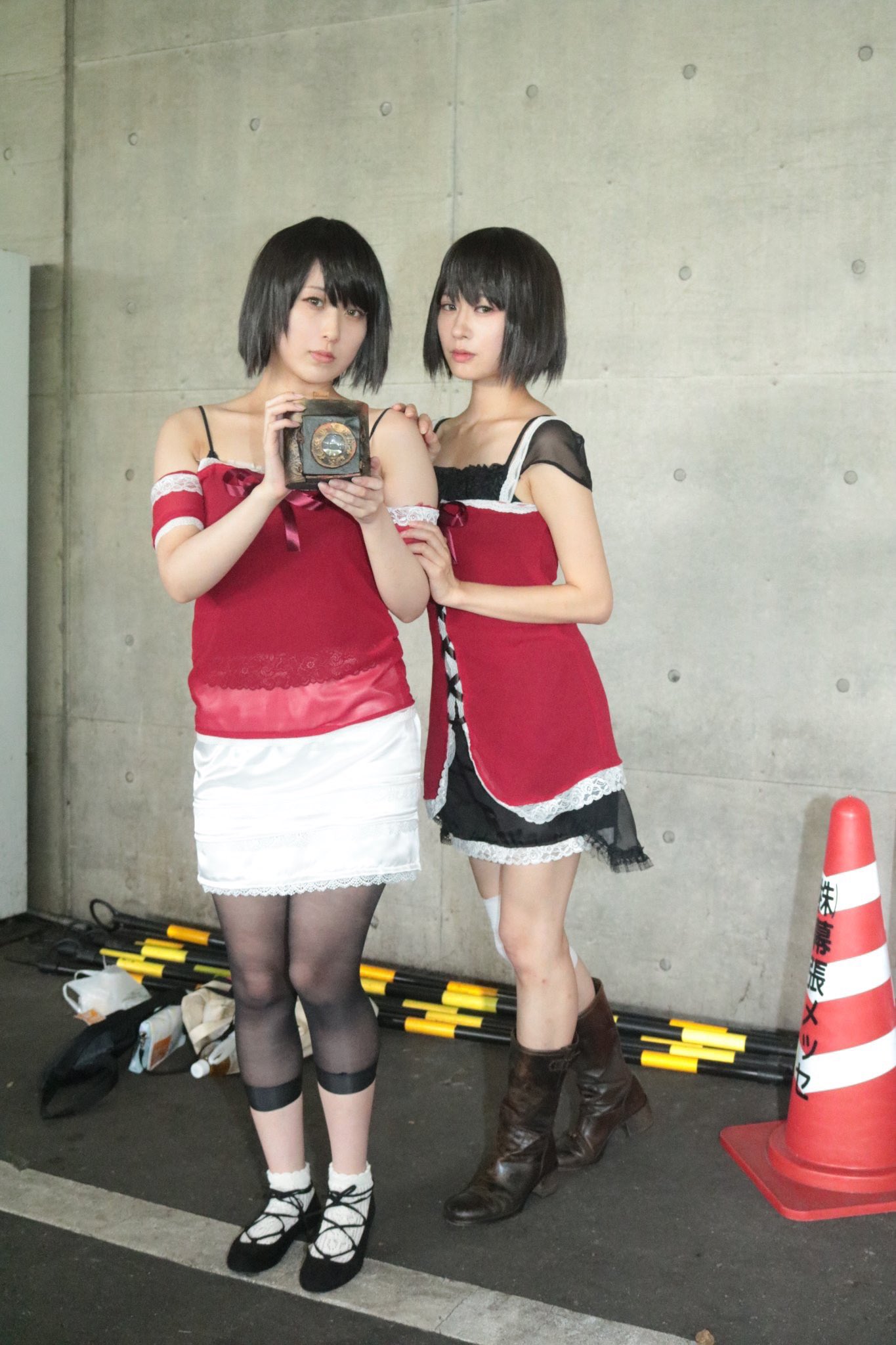 People 1365x2048 Asian cosplay women Japanese Japanese women Fatal Frame Project Zero II : Crimson Butterfly Amakura Mayu Amakura Mio twins short hair brunette