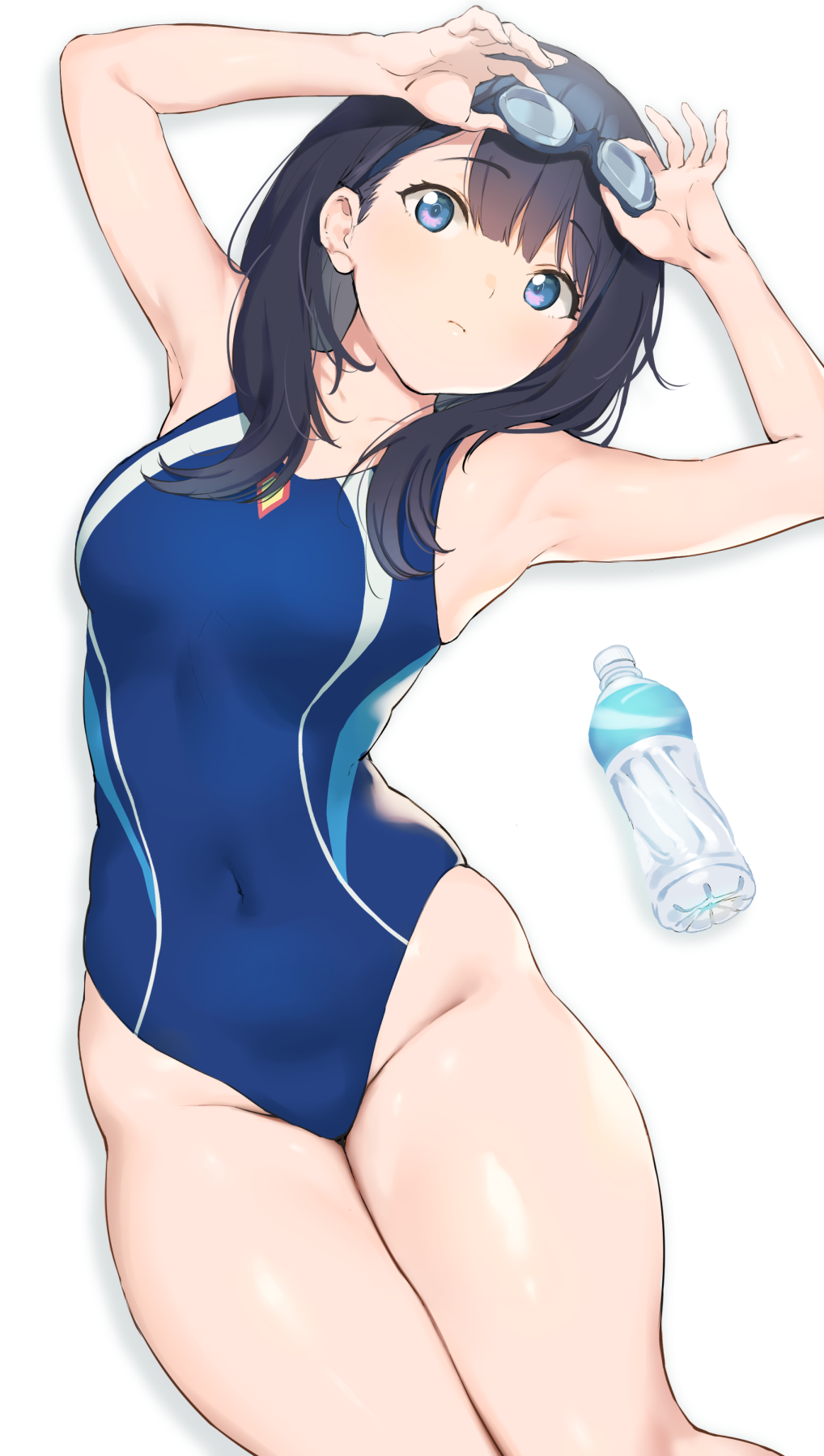 Anime 1018x1798 anime anime girls swimwear blue swimsuit SSSS.GRIDMAN Takarada Rikka artwork digital art fan art one-piece swimsuit