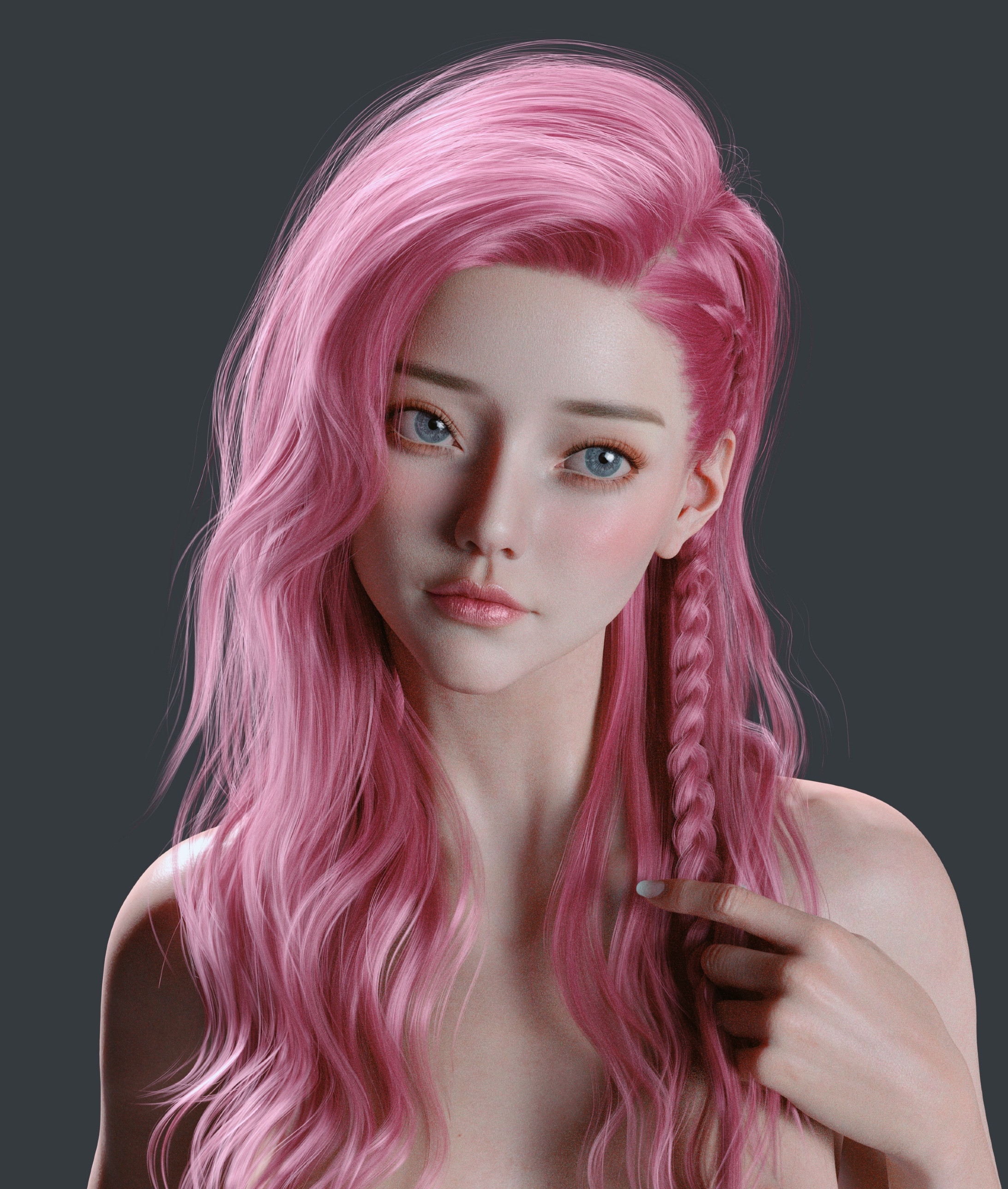 General 2184x2576 pink hair Chen Wang CGI Seraphine (League of Legends) blue eyes blush looking away video games League of Legends