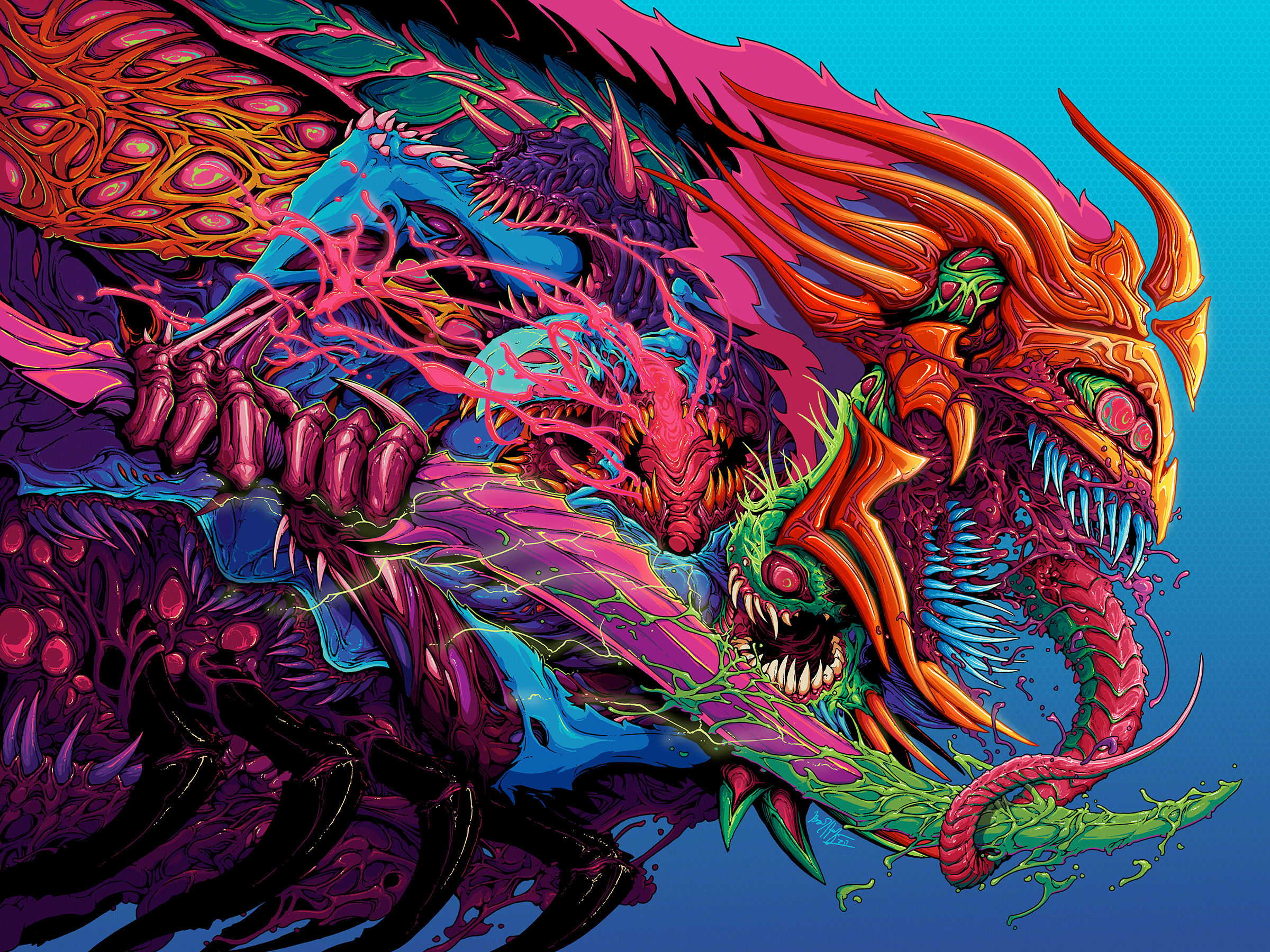 General 2400x1800 digital art artwork horror imagination creature colorful sword