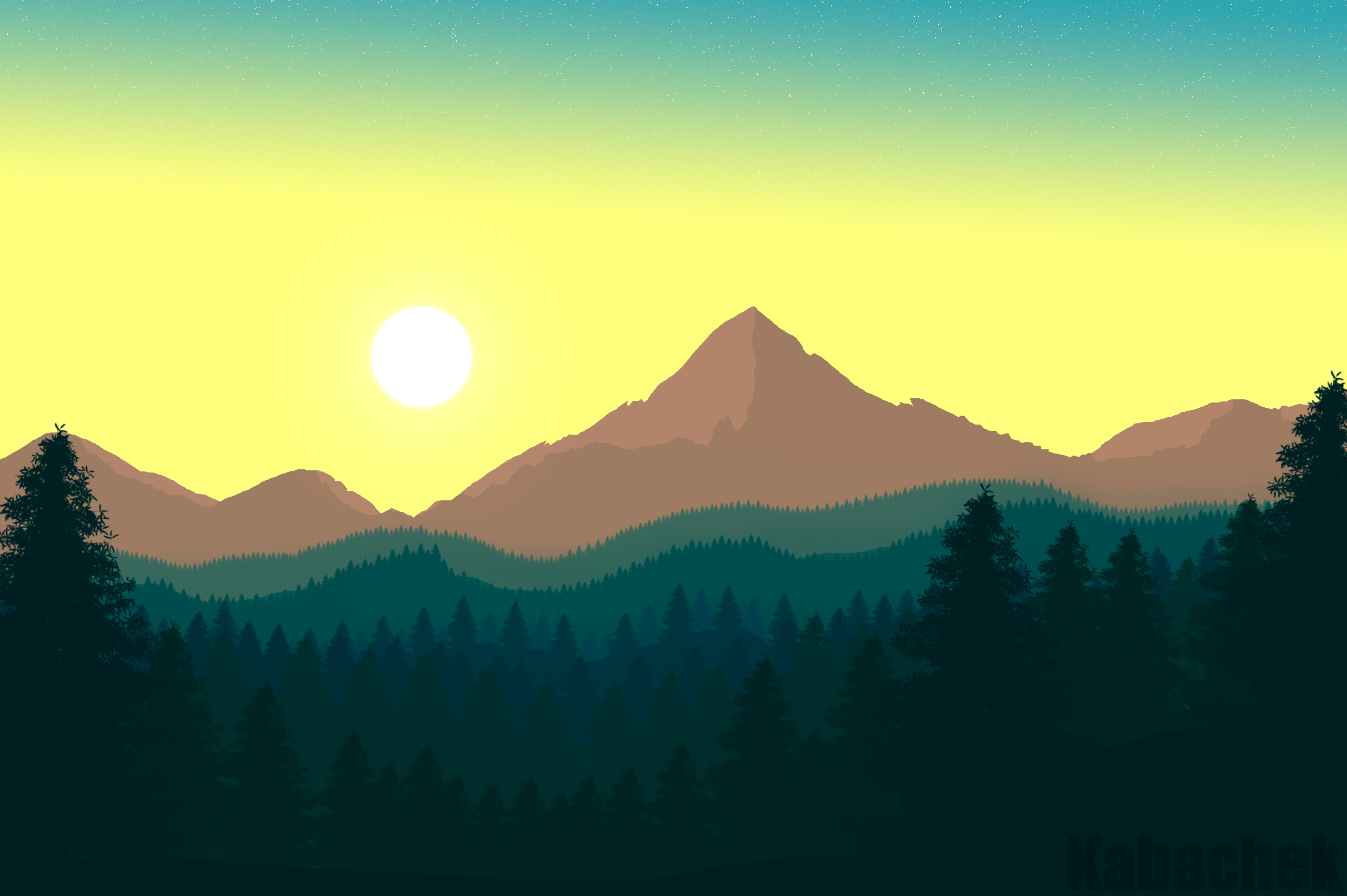 General 2560x1703 2D Flat forest mountains mountain top sunrise nature CGI digital art Gabachek