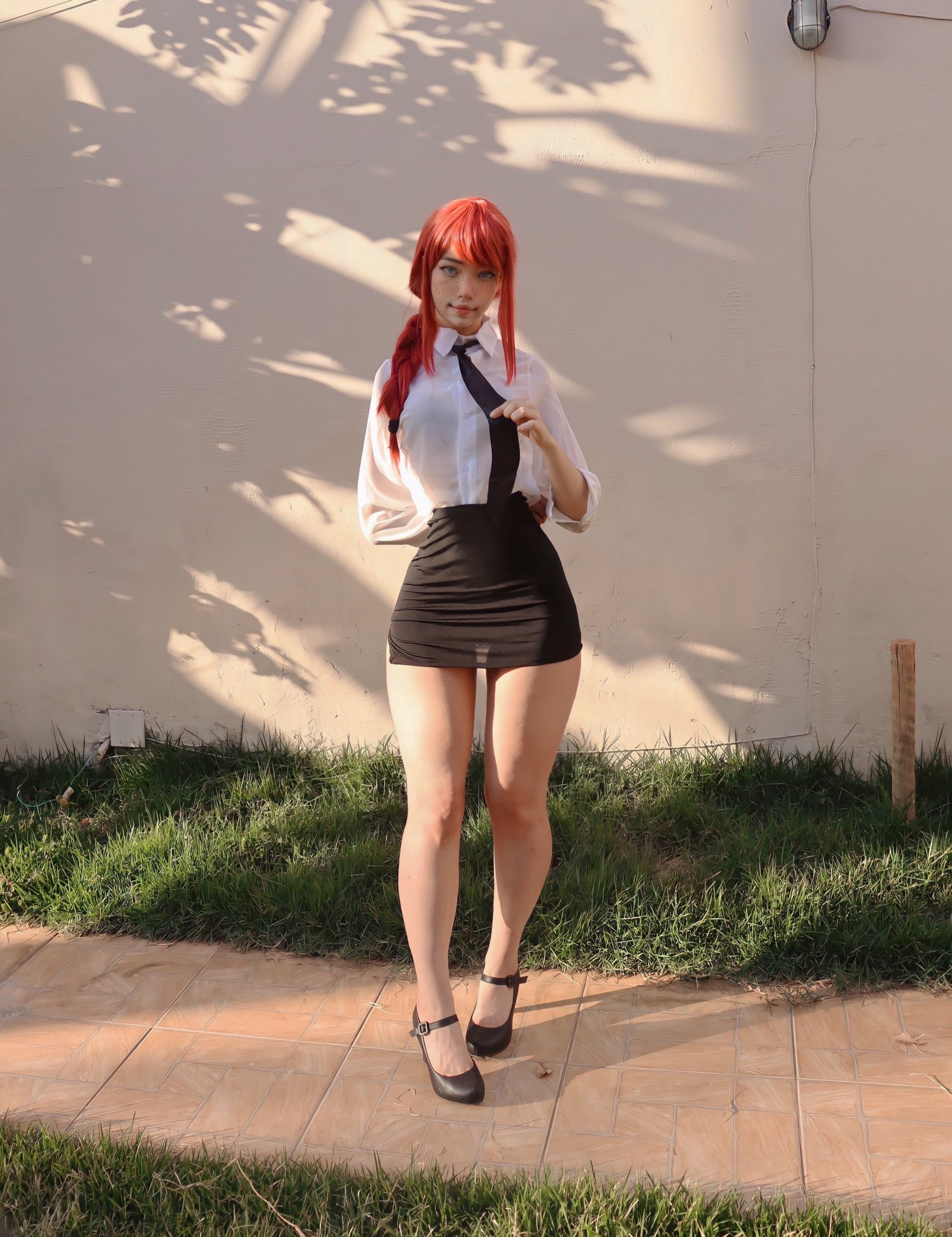 People 1576x2048 Meladinha women model cosplay Makima (Chainsaw Man) Chainsaw Man anime shirt miniskirt the gap see-through clothing freckles outdoors women outdoors tie