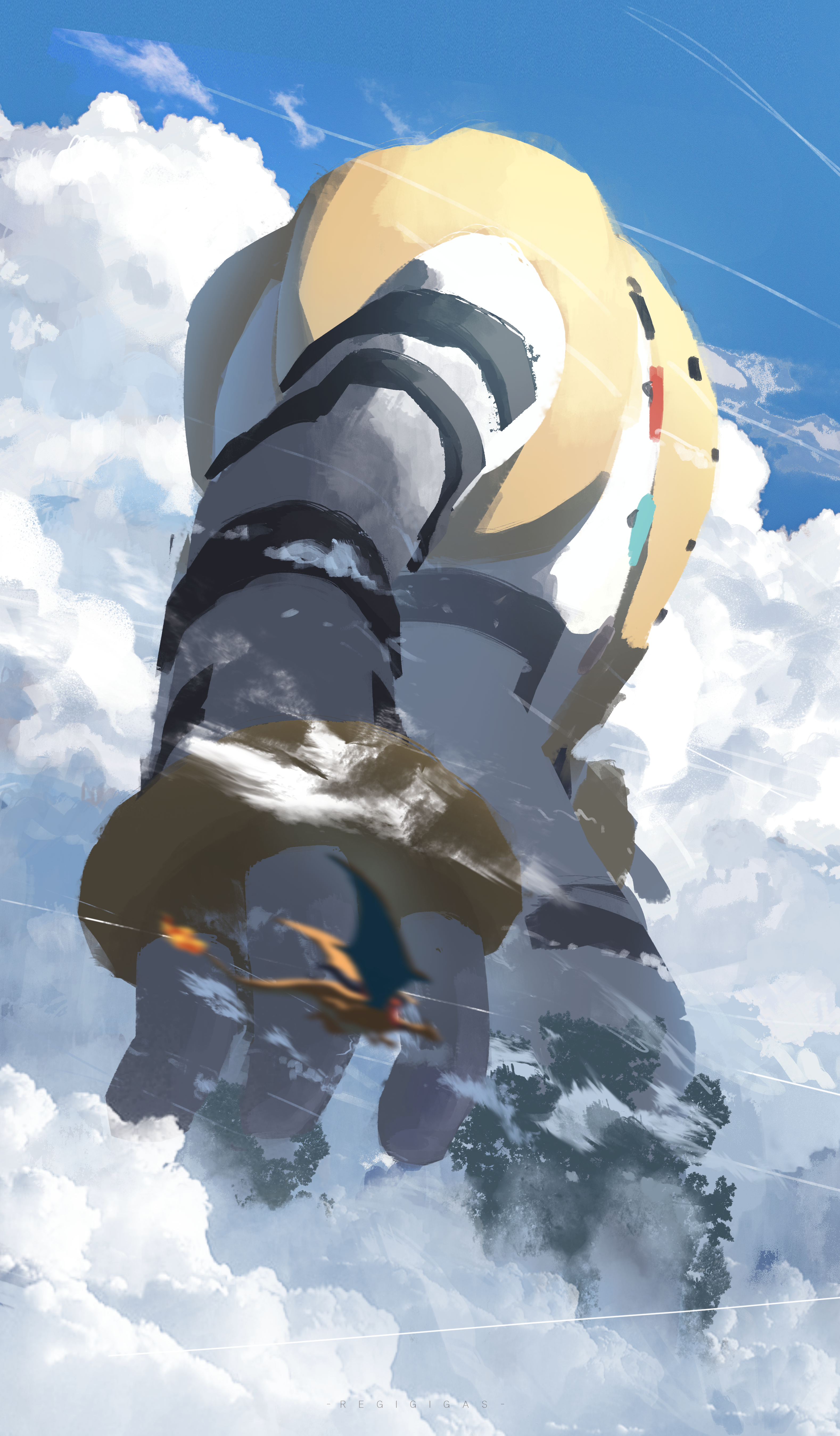 Anime 3156x5393 Asteroid (artist) Pokémon anime anime creatures Charizard clouds Regigigas