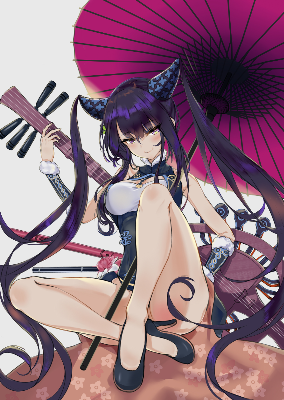 Anime 911x1285 Fate series Fate/Grand Order chinese dress anime girls umbrella musical instrument purple hair heterochromia