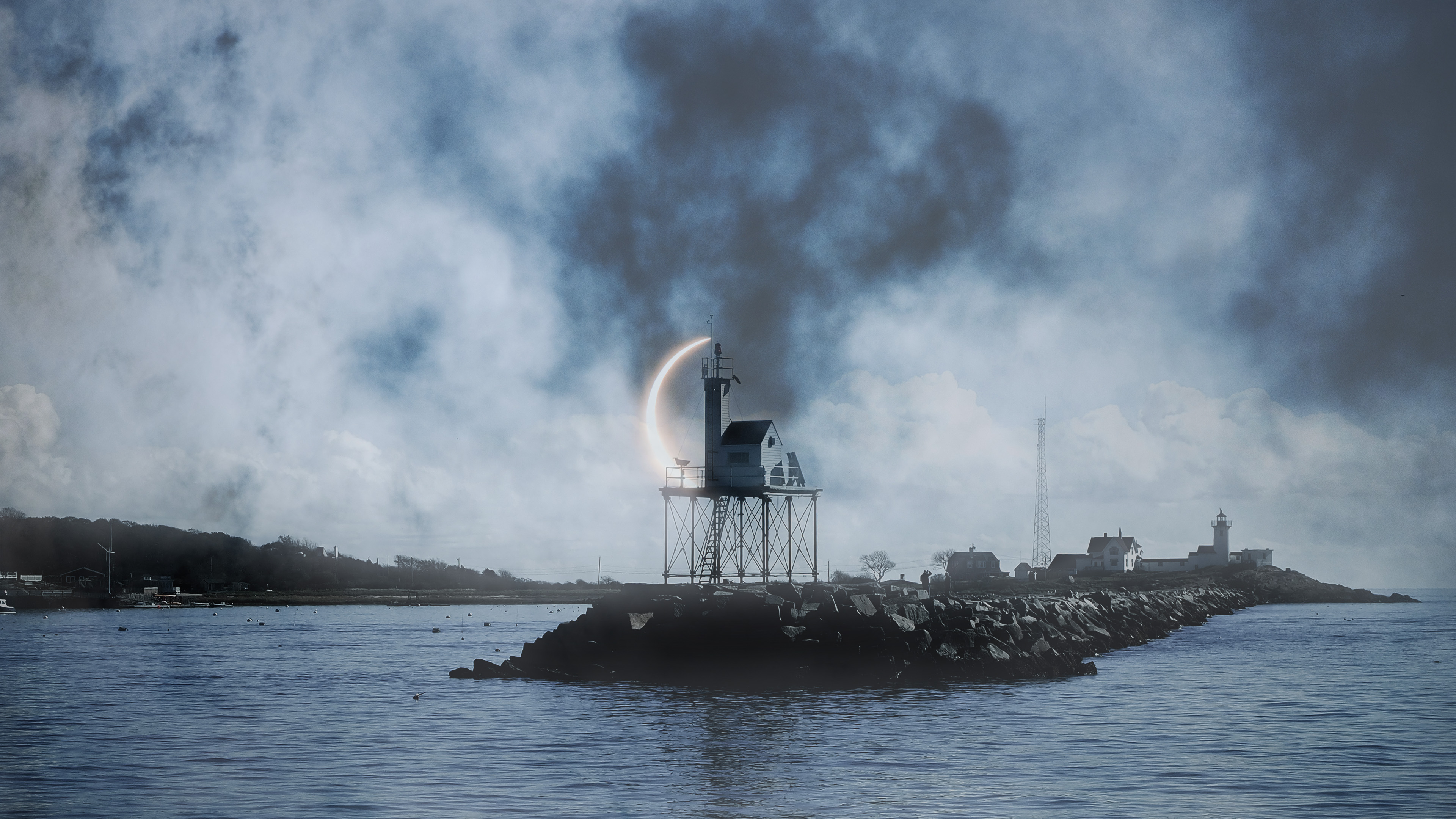 General 3840x2160 jessica Barton a coast Moon crescent moon lighthouse water sky outdoors