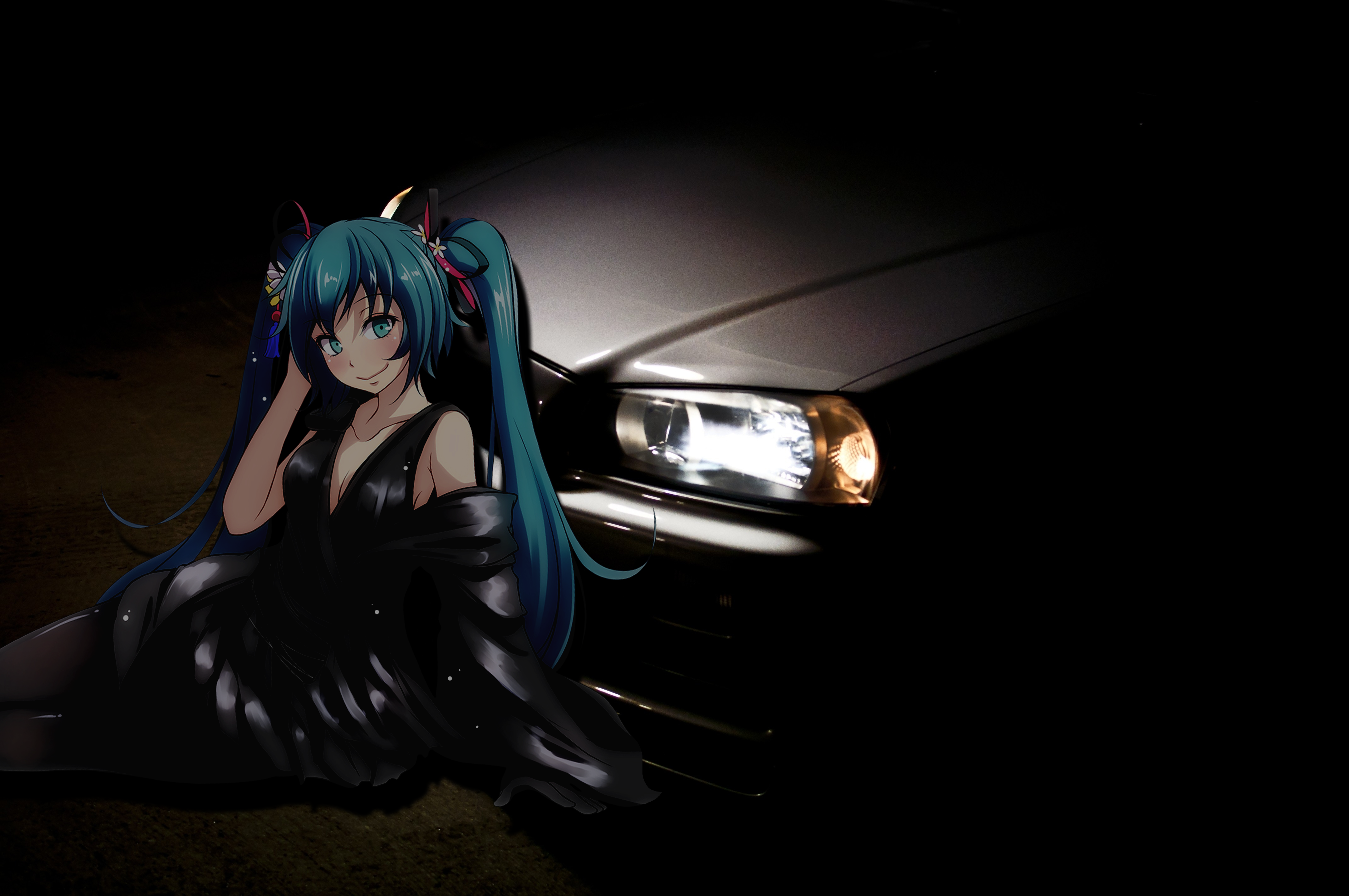Anime 4288x2848 Japanese cars Nissan Skyline R34 Hatsune Miku Vocaloid picture-in-picture animeirl car Nissan Skyline Nissan