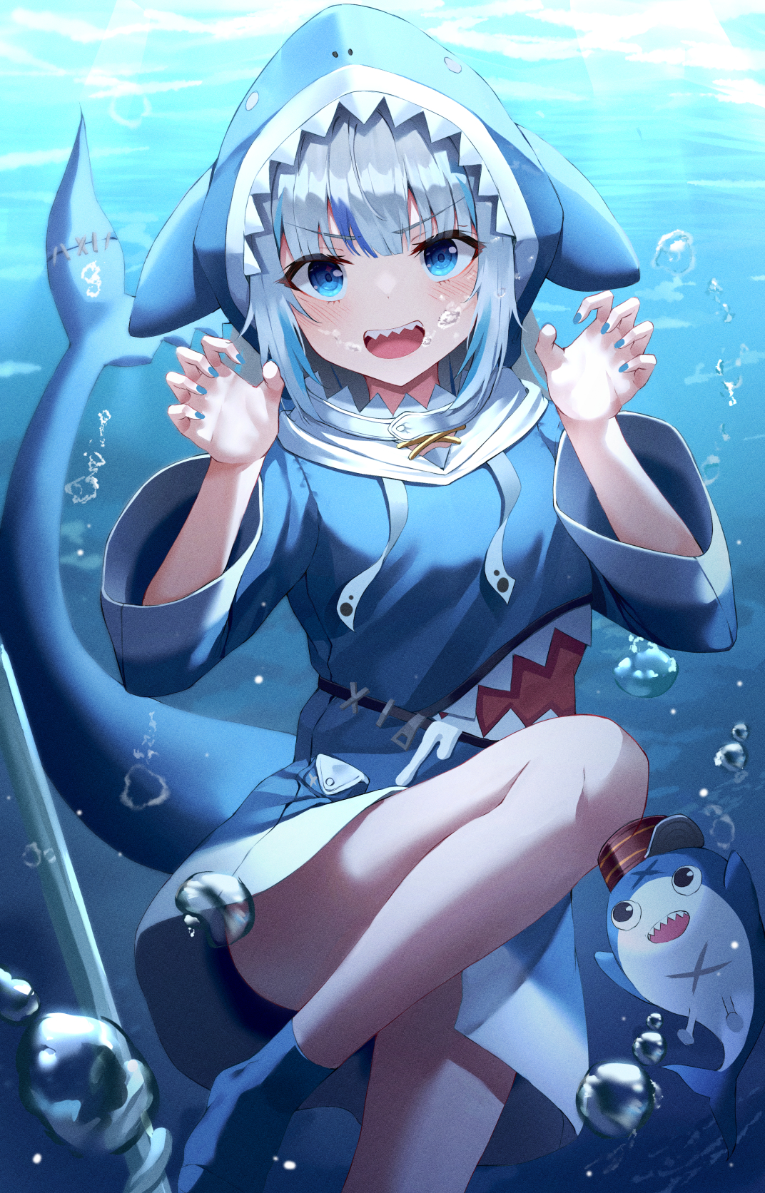 Anime 1072x1672 anime anime girls Virtual Youtuber Hololive Gawr Gura Kerno open mouth portrait display underwater tail