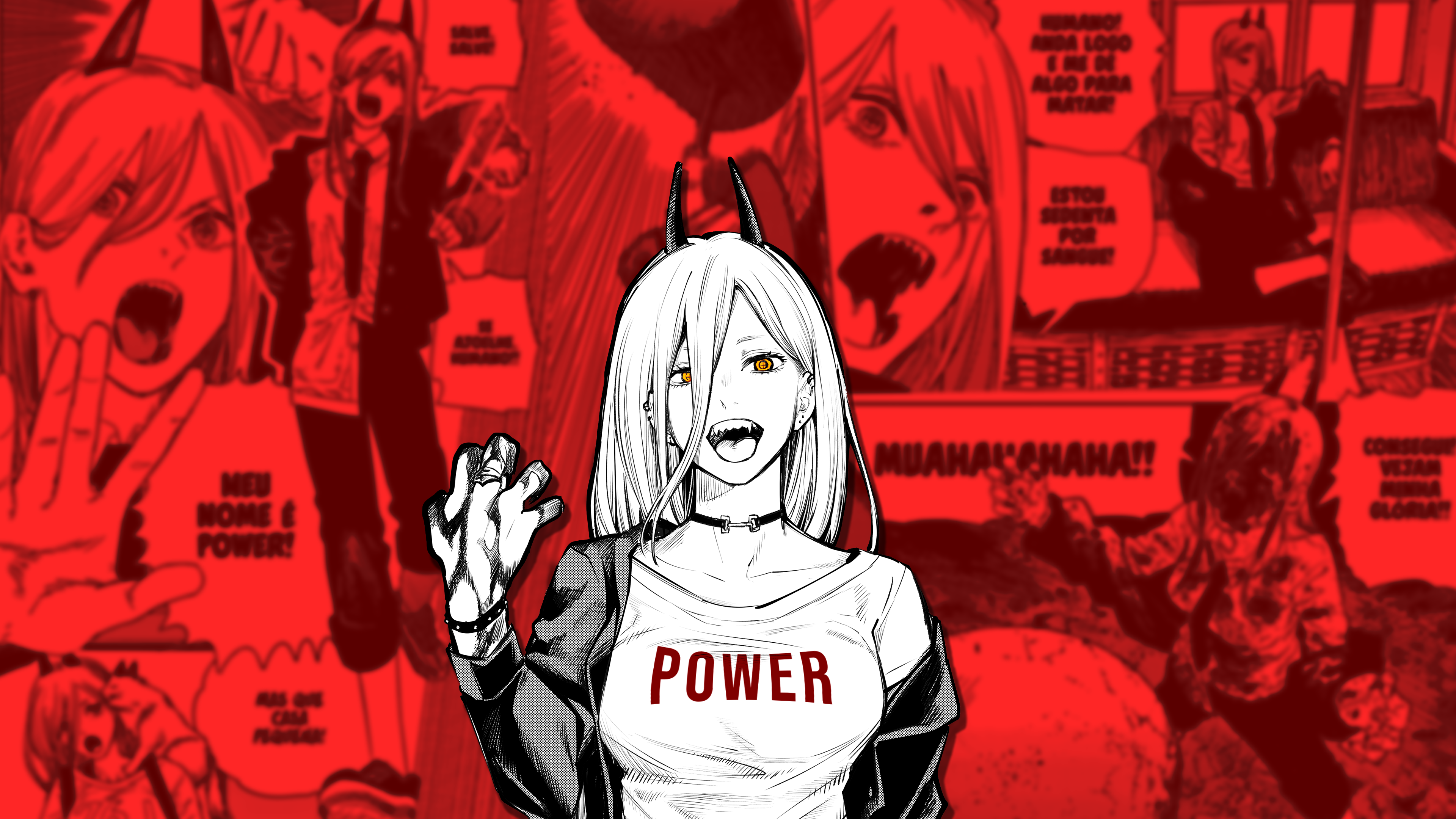 Anime 3840x2160 Power (Chainsaw Man) Chainsaw Man manga anime girls red red background picture-in-picture