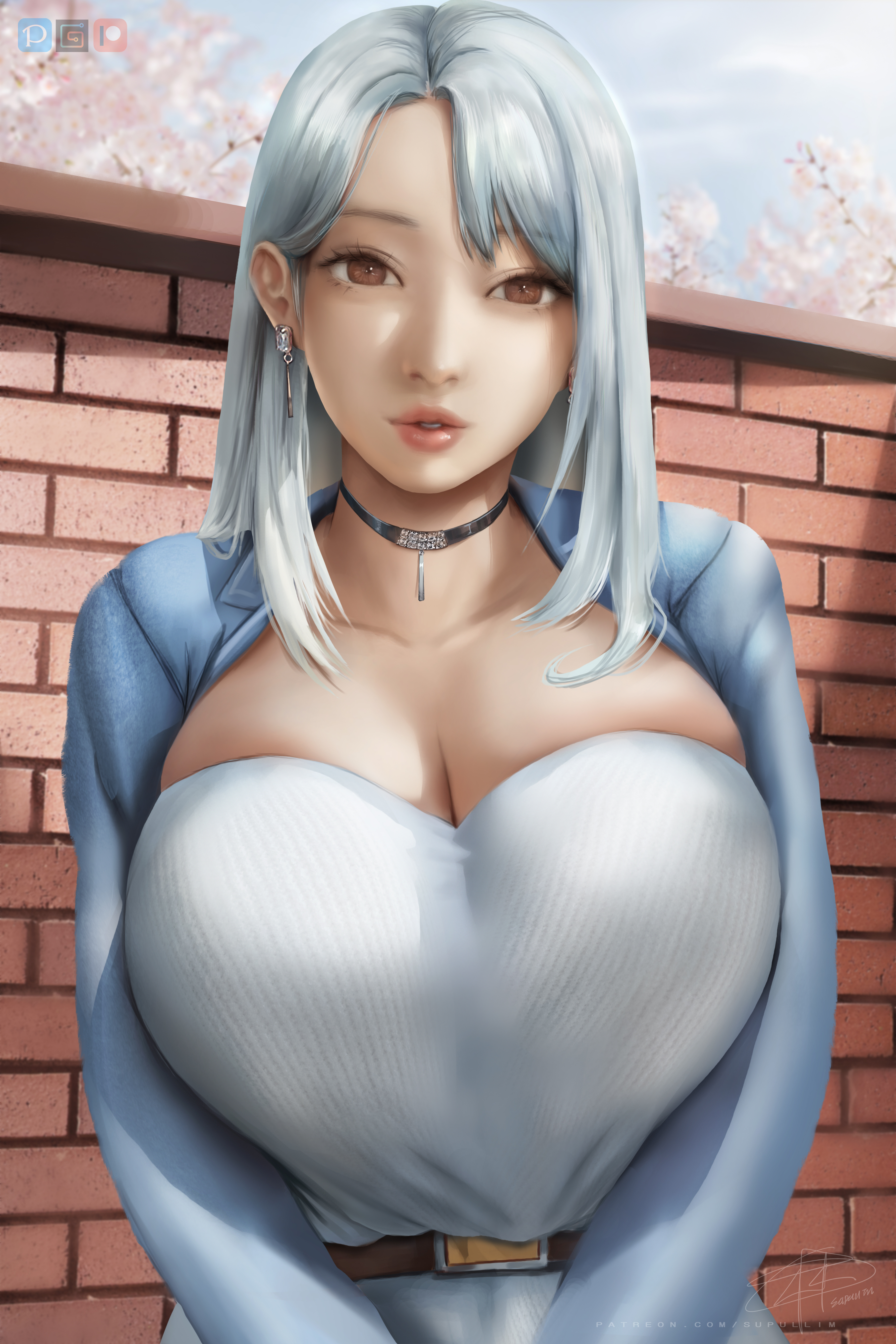 Anime 3600x5400 anime anime girls dress cleavage 2D artwork drawing fan art Todoroki Rei Boku no Hero Academia supullim huge breasts looking at viewer long hair parted lips collarbone earring portrait display watermarked signature icon