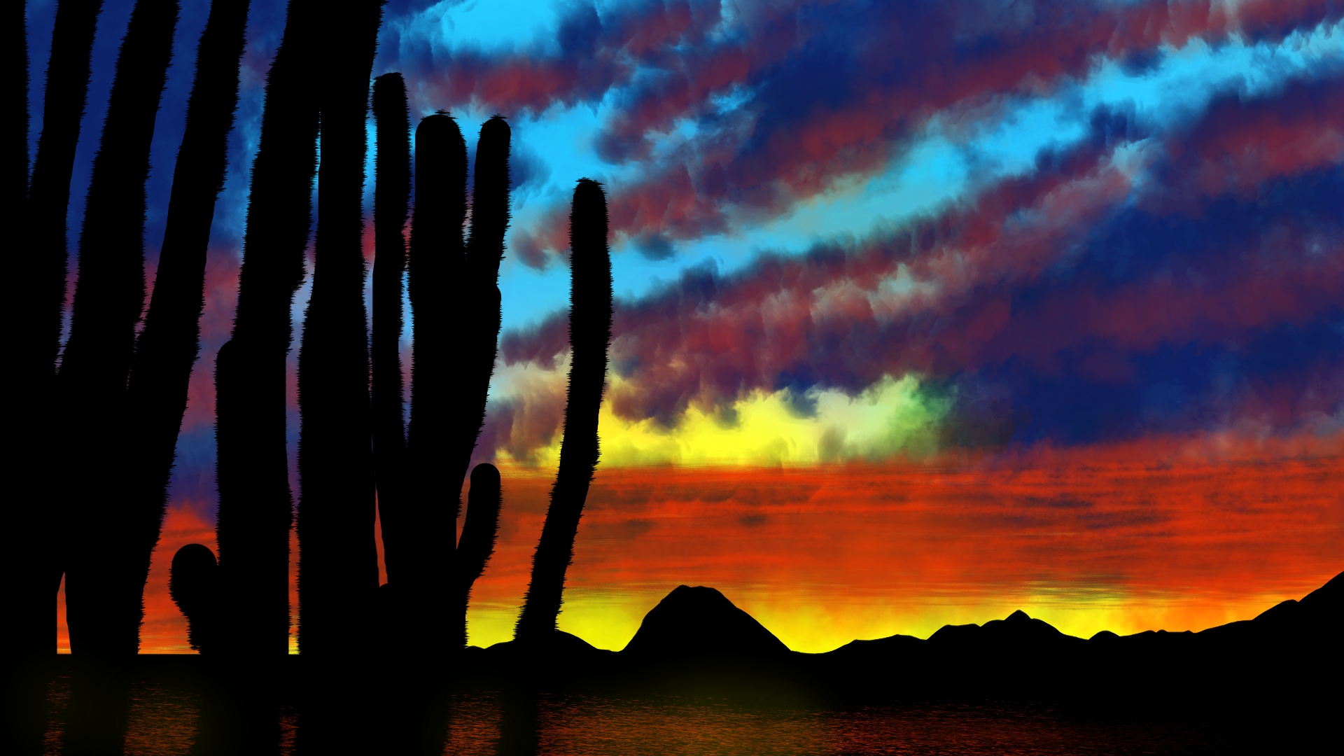General 1920x1080 digital painting digital art cactus nature skyline