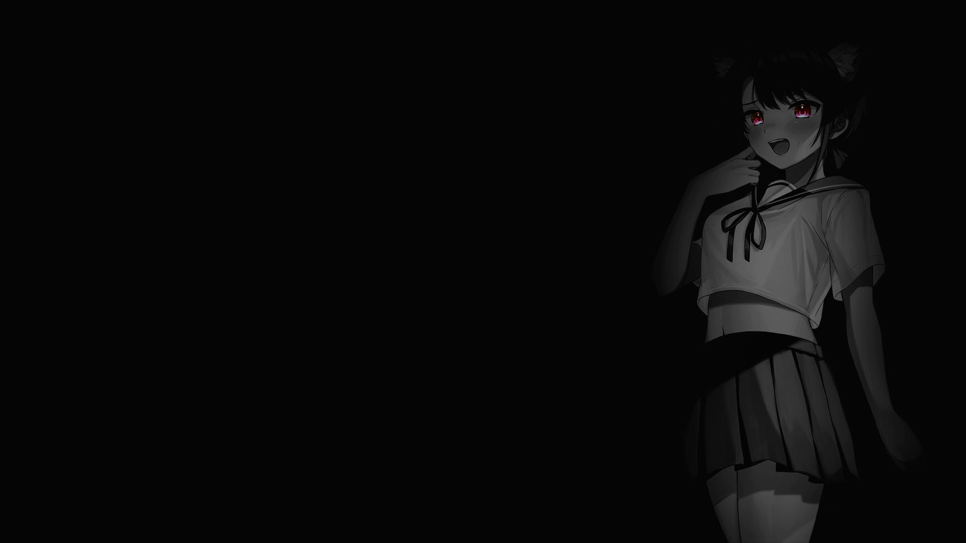 Anime 1920x1080 selective coloring simple background dark background black background anime girls school uniform schoolgirl belly
