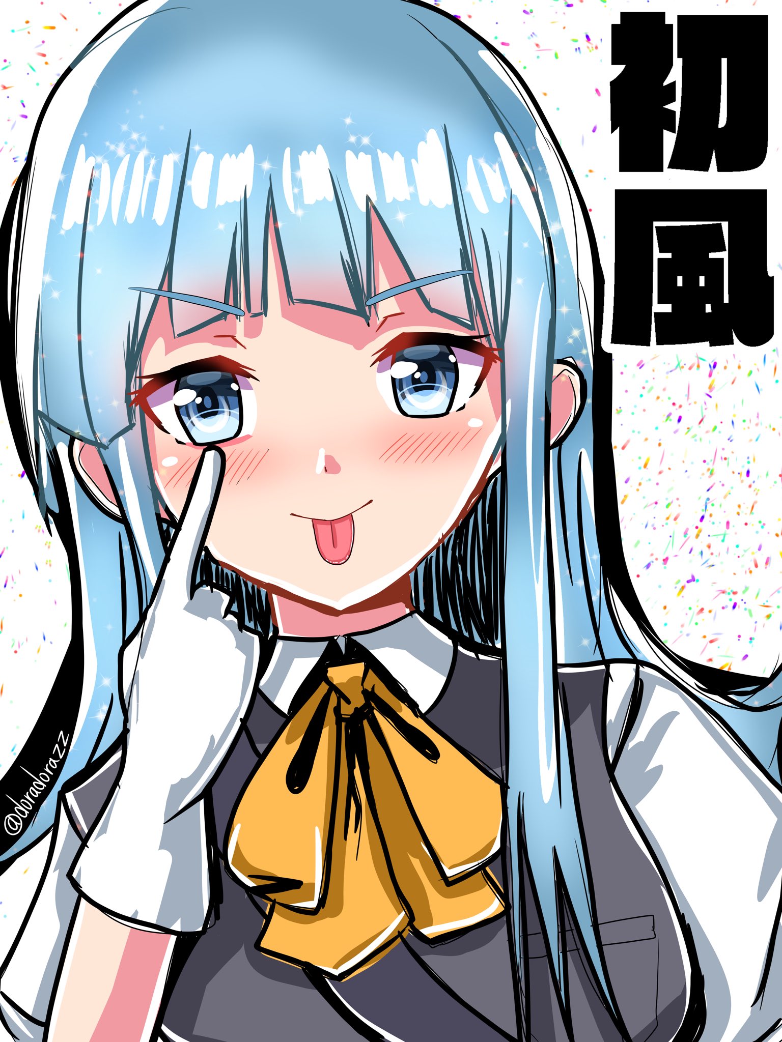 Anime 1536x2048 anime anime girls Kantai Collection Hatsukaze (KanColle) long hair blue hair solo artwork digital art fan art