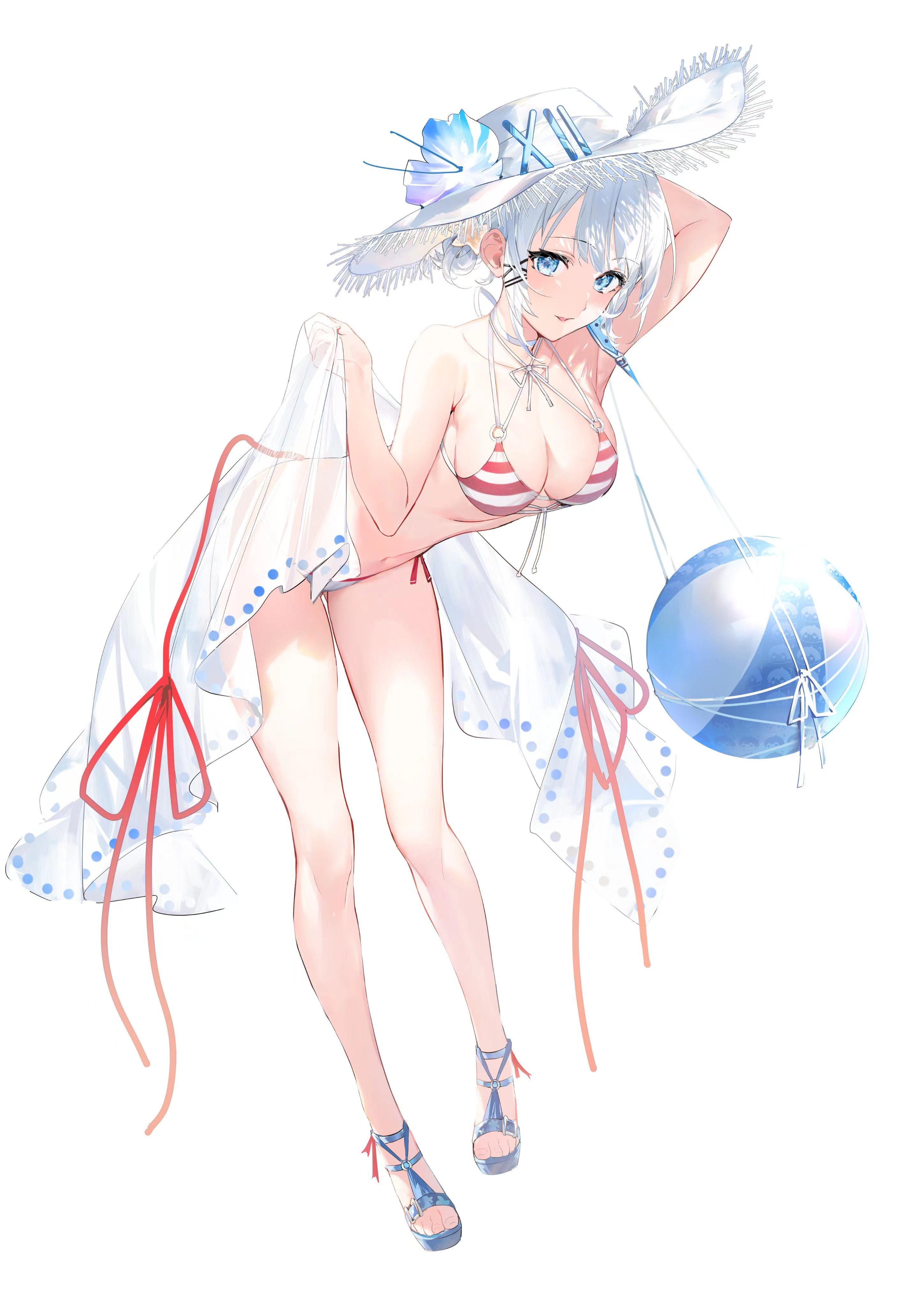 Anime 2896x4096 anime anime girls Tantei Wa Mou Shindeiru bikini beach ball cleavage