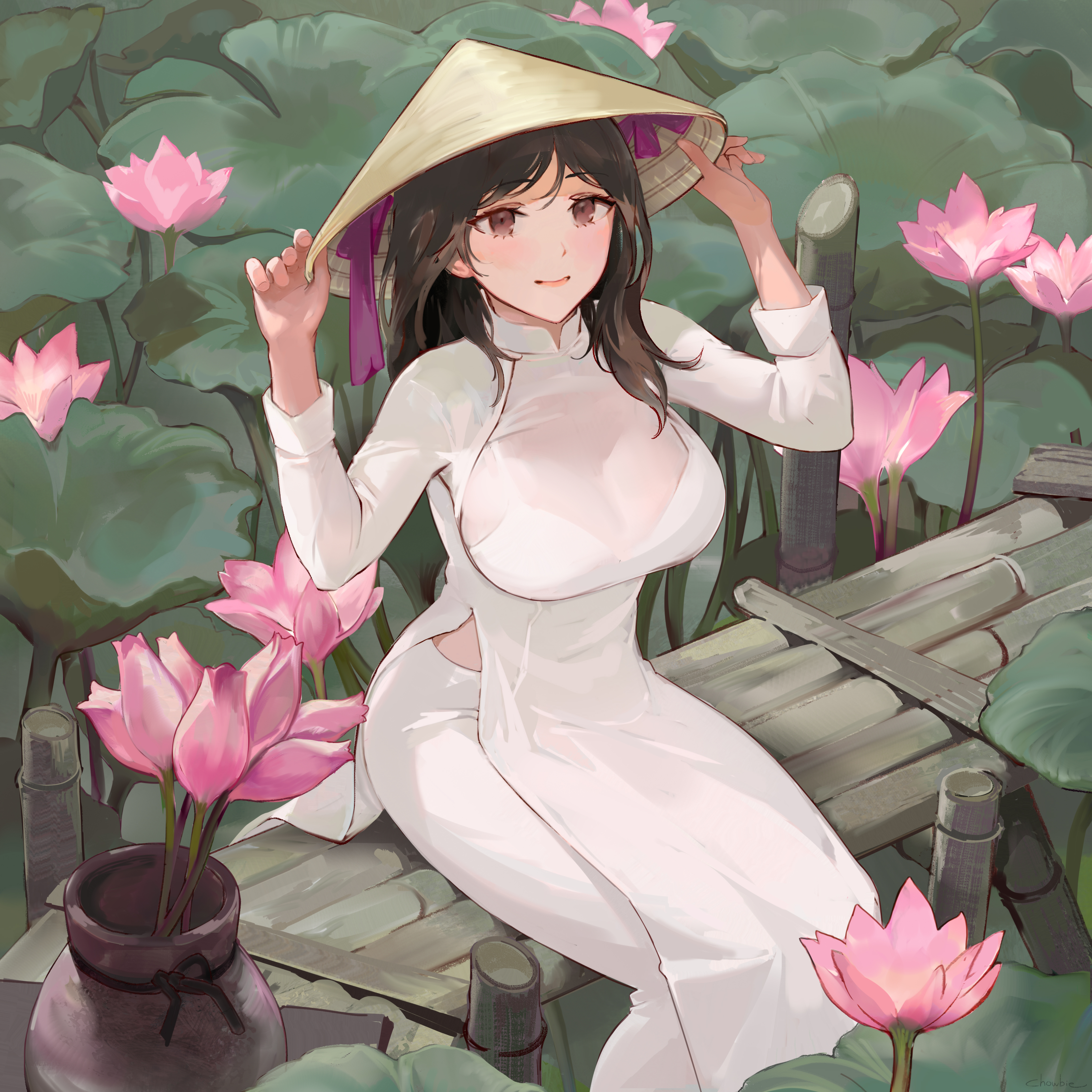 Anime 4096x4096 anime anime girls white dress chowbie dress blush Lotus