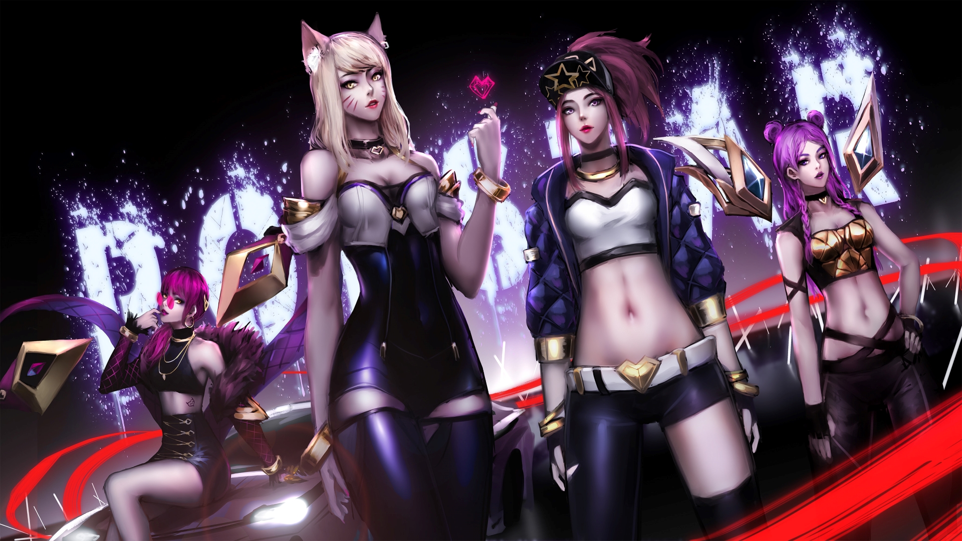 General 1920x1080 artwork video game girls video game characters League of Legends Ahri (League of Legends) Kai'Sa (League of Legends) Akali (League of Legends) Evelynn (League of Legends) group of women fan art KDA Kai'Sa KDA Evelynn KDA Akali KDA Ahri