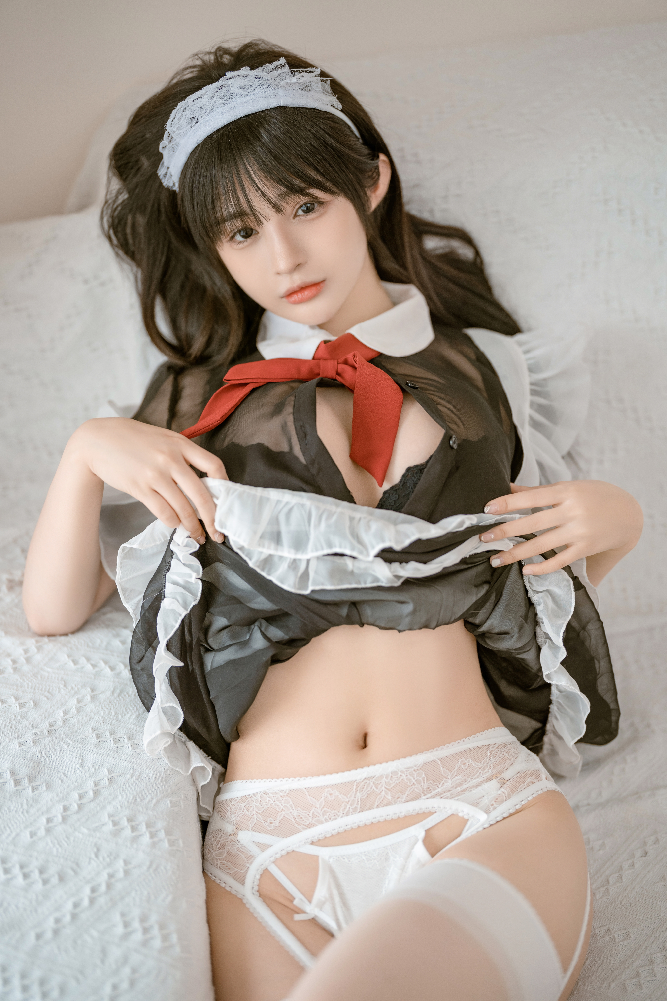 People 2688x4032 Sakurai Niki women model Asian cosplay maid maid outfit women indoors white stockings
