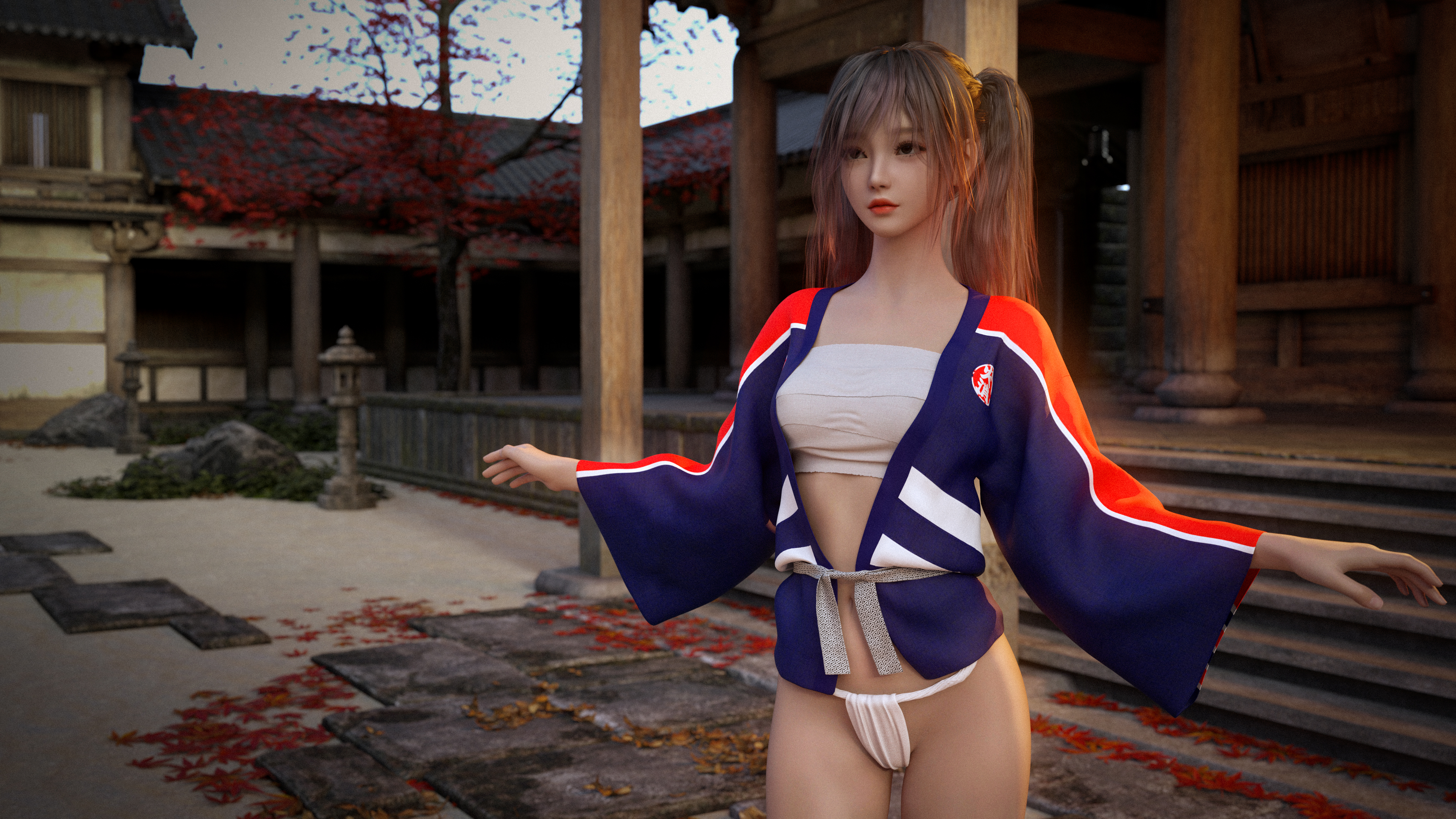 General 3840x2160 CGI fantasy girl skimpy clothes fundoshi sarashi digital art