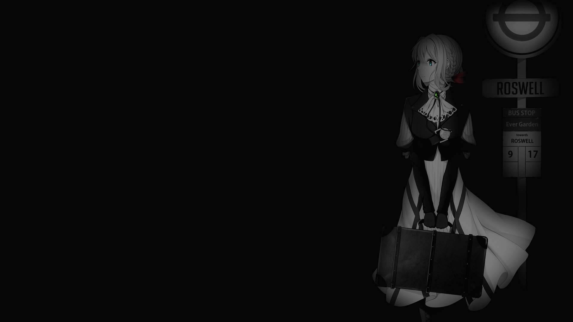 Anime 1920x1080 selective coloring dark background black background simple background anime girls Violet Evergarden