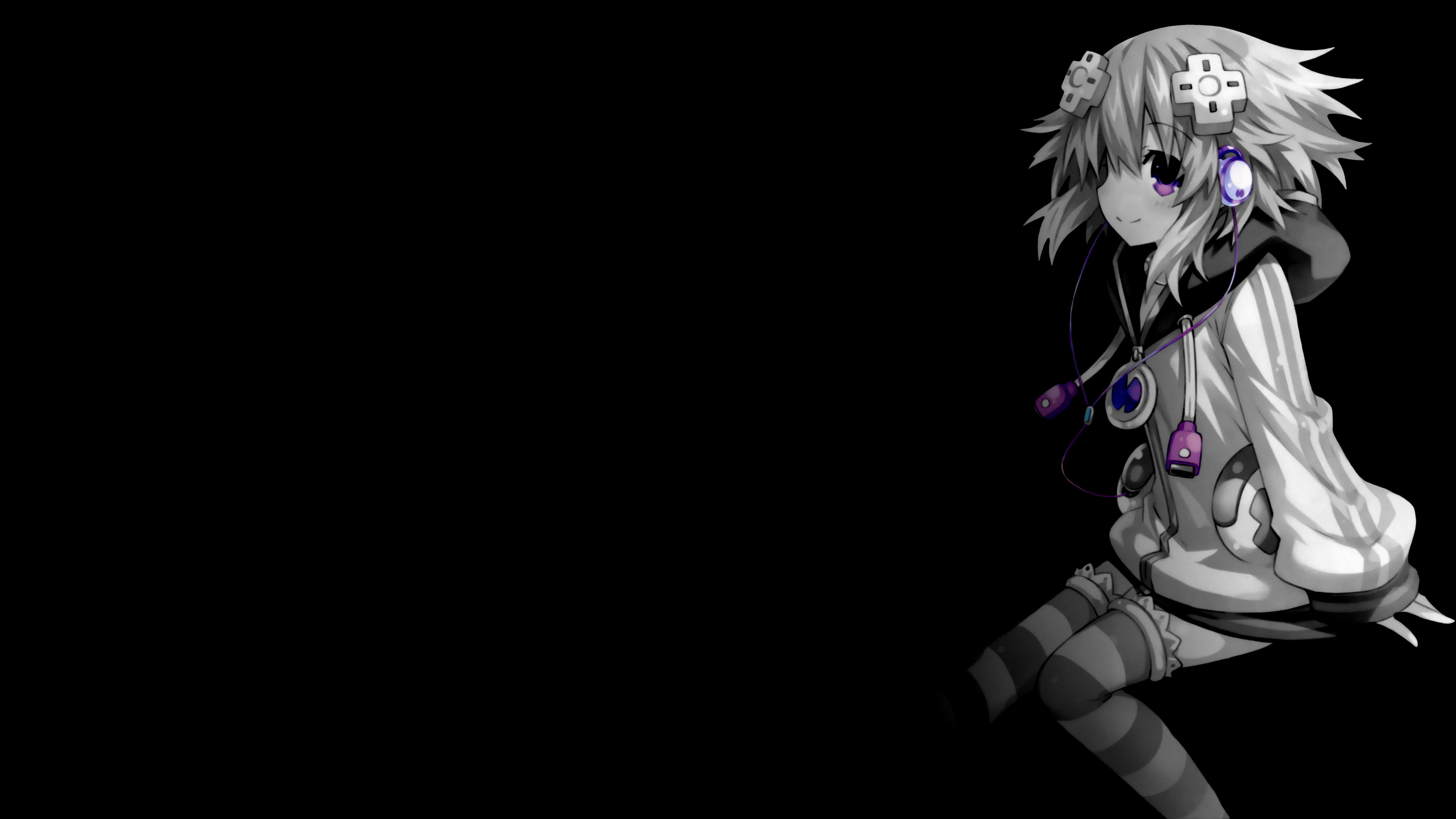 Anime 4800x2700 anime girls selective coloring black background simple background dark background Hyperdimension Neptunia