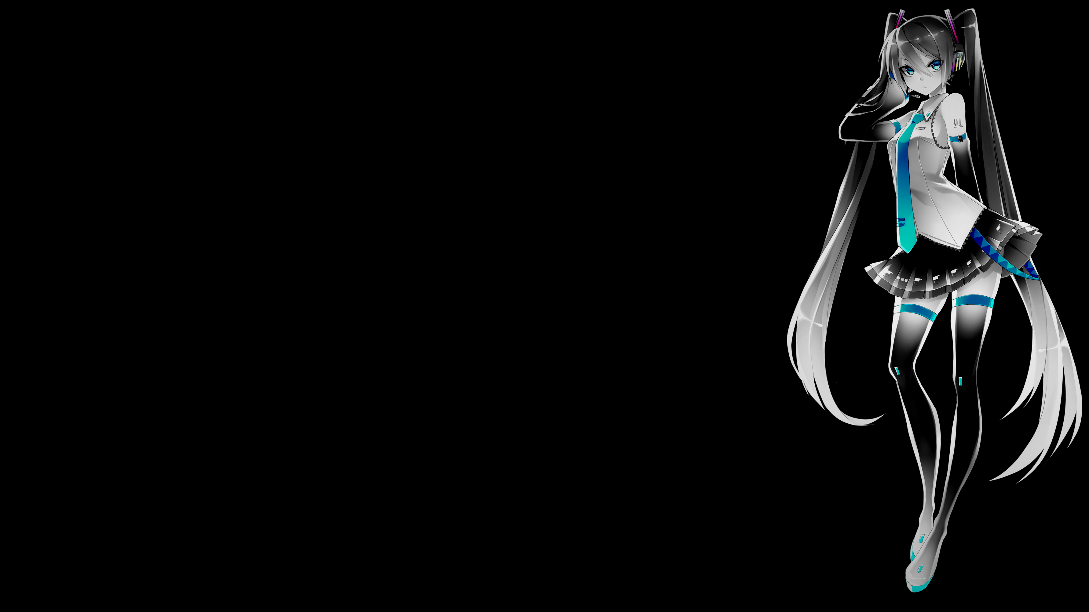 Anime 3565x2005 black background dark background simple background selective coloring anime girls Vocaloid Hatsune Miku
