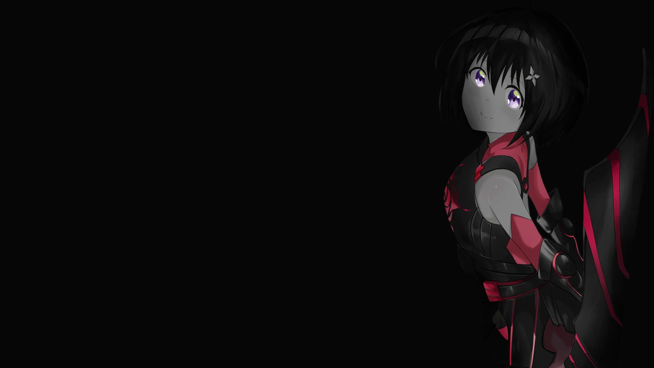 Anime 2133x1200 selective coloring simple background dark background black background anime girls