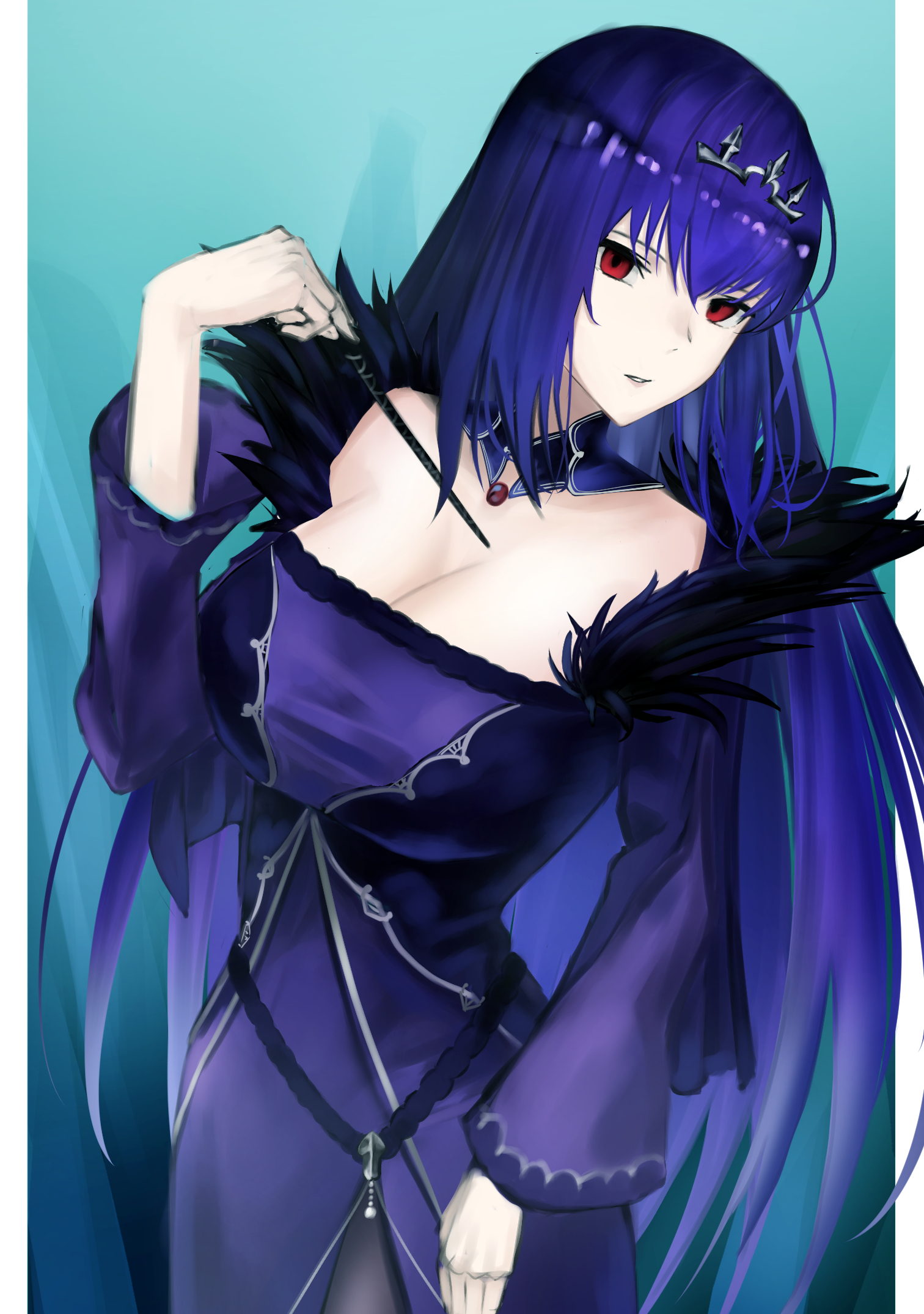 Anime 1512x2150 anime anime girls Fate series Fate/Grand Order Scathach Skadi long hair purple hair boobs
