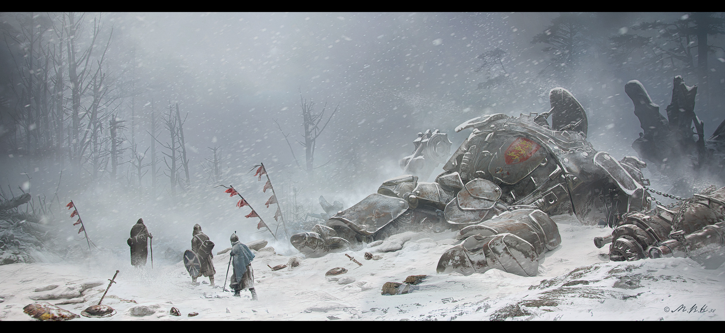 General 2500x1150 Vladimir Manyukhin artwork fantasy art ArtStation winter snow cold