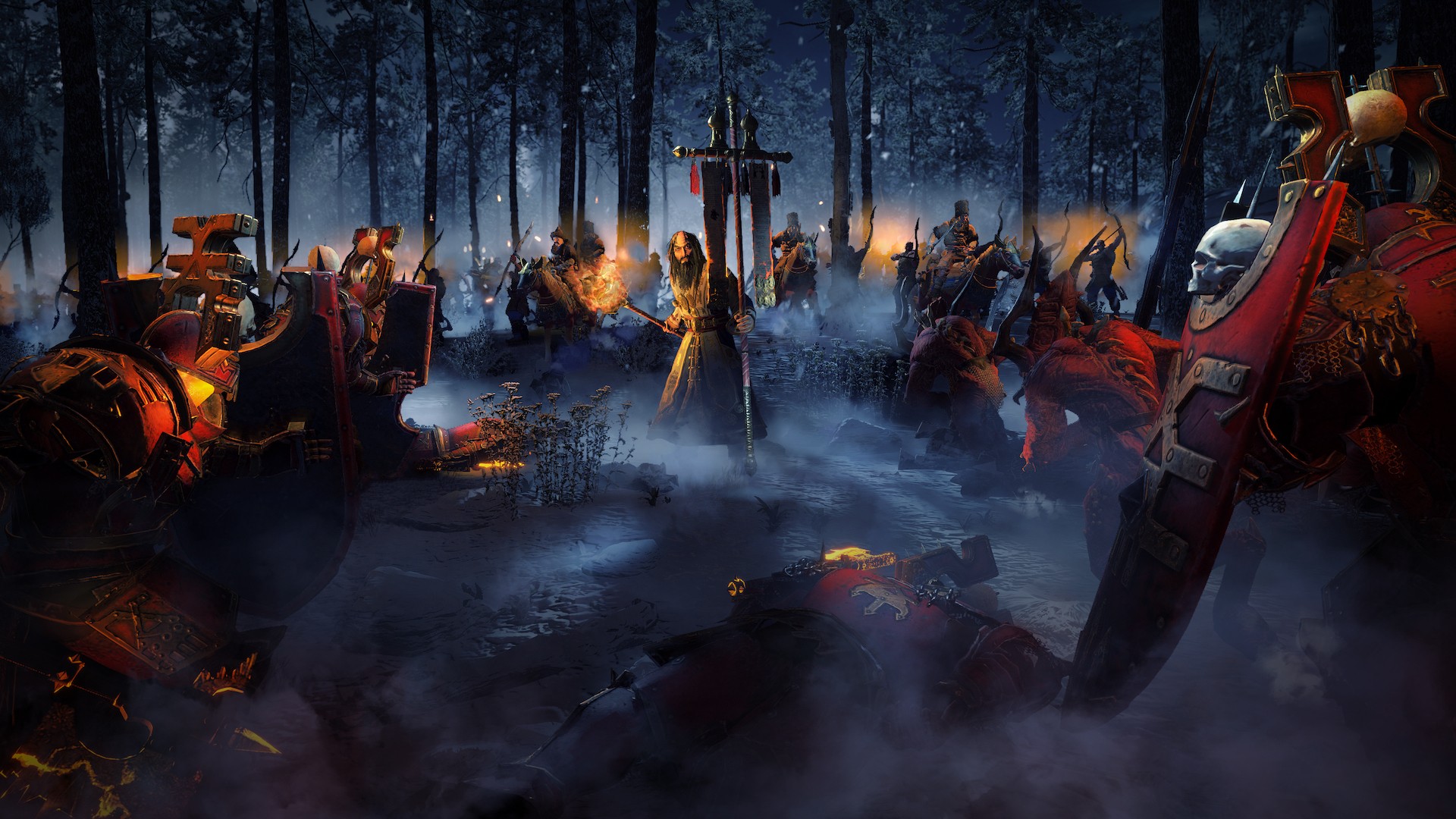 General 1920x1080 strategy games Total War: WARHAMMER III PC gaming digital art low light video games video game art trees fog forest torches