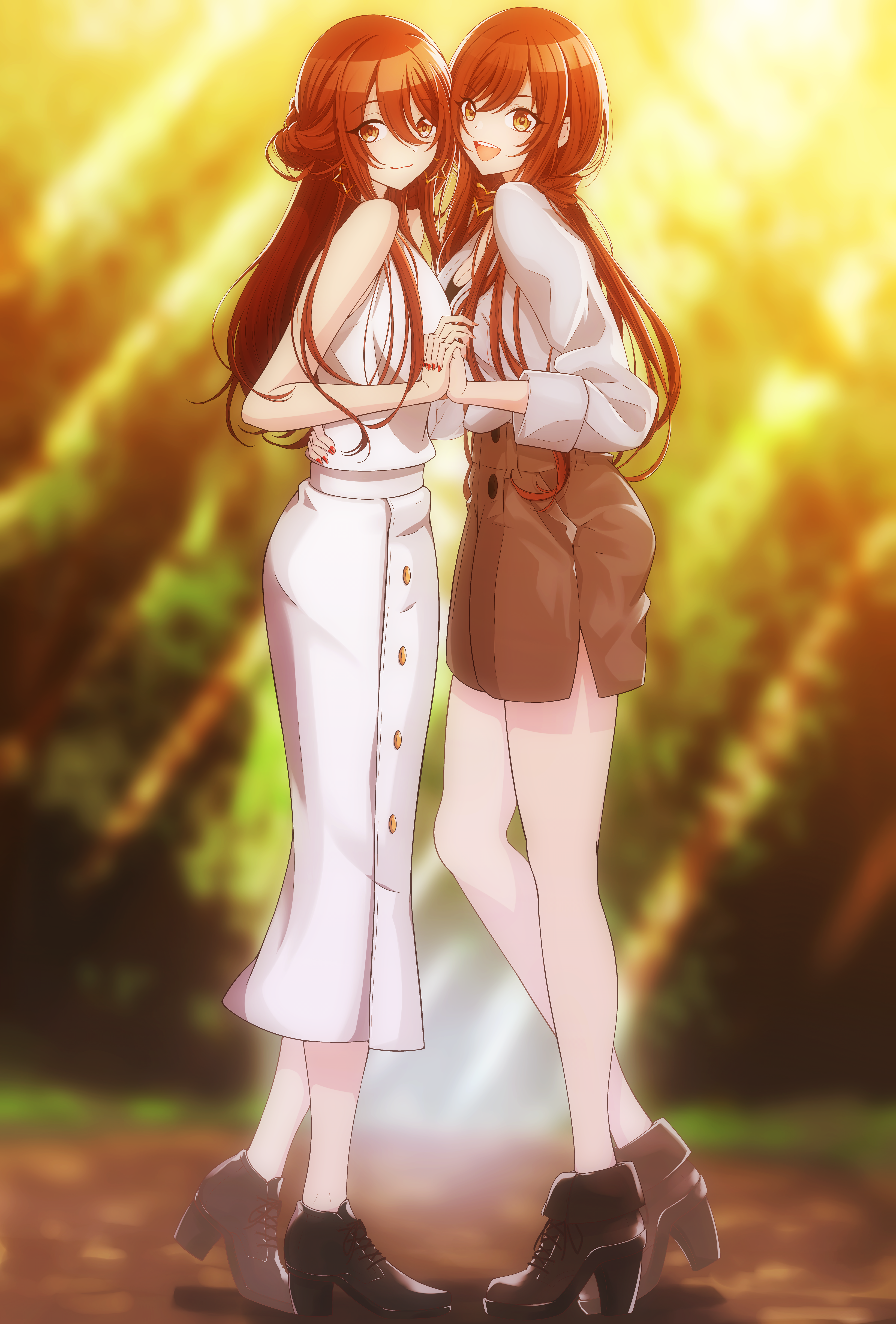 Anime 5078x7500 anime anime girls Oosaki Amana Oosaki Tenka twins long hair brunette THE iDOLM@STER THE iDOLM@STER: Shiny Colors