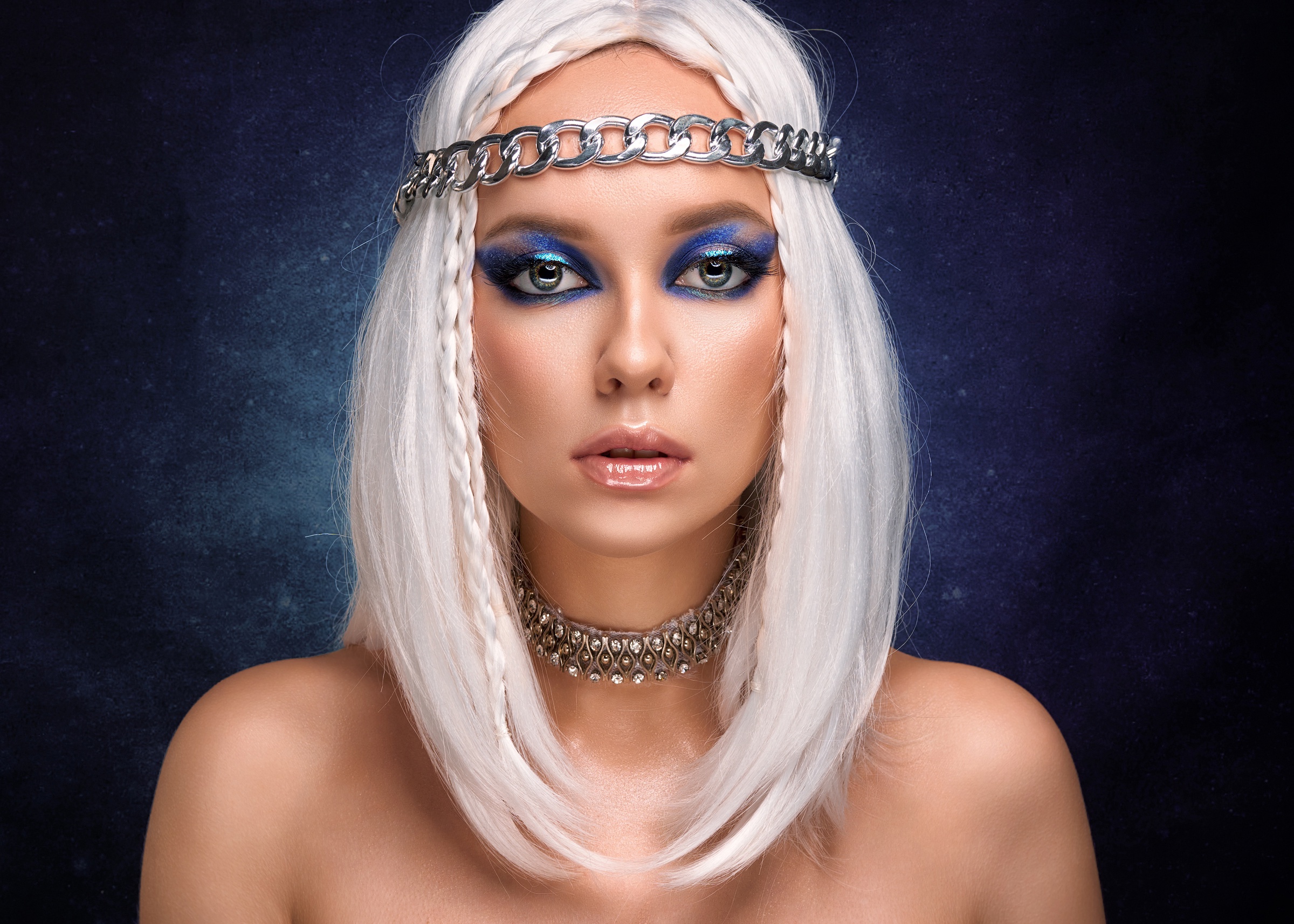 People 2400x1714 women model face makeup white hair women indoors indoors Kristina Kolyada implied nude