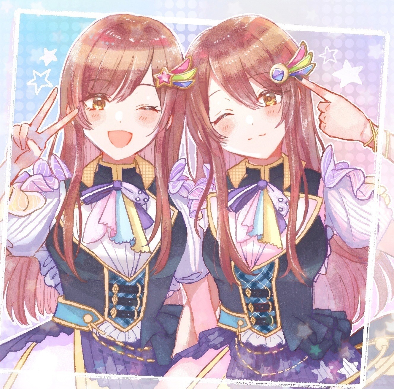 Anime 1328x1311 anime anime girls THE iDOLM@STER THE iDOLM@STER: Shiny Colors twins long hair brunette Oosaki Amana Oosaki Tenka