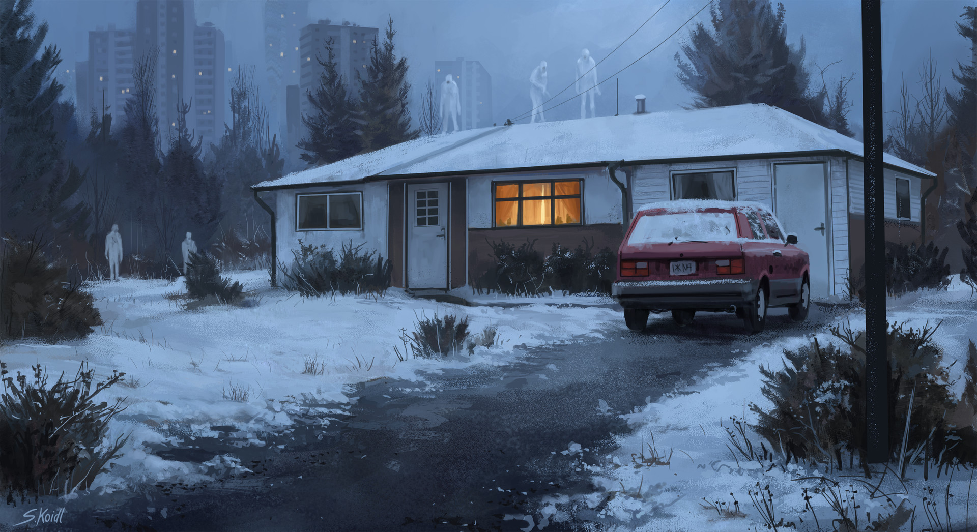 General 1920x1046 artwork car house red cars vehicle ghost winter snow cold outdoors
