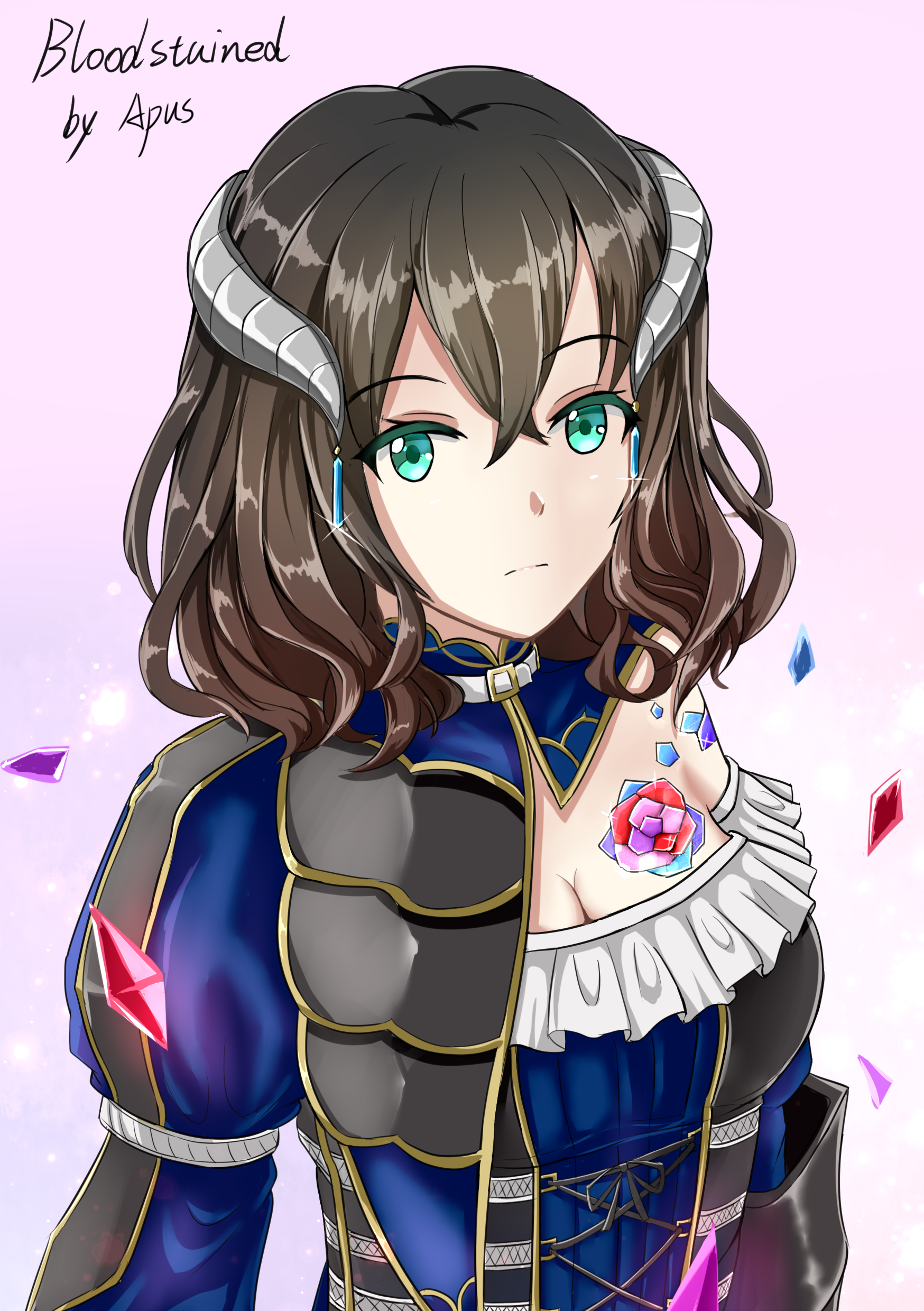 Anime 1748x2480 Miriam (Bloodstained) Bloodstained: Ritual of the Night brunette Gothic green eyes horns anime girls