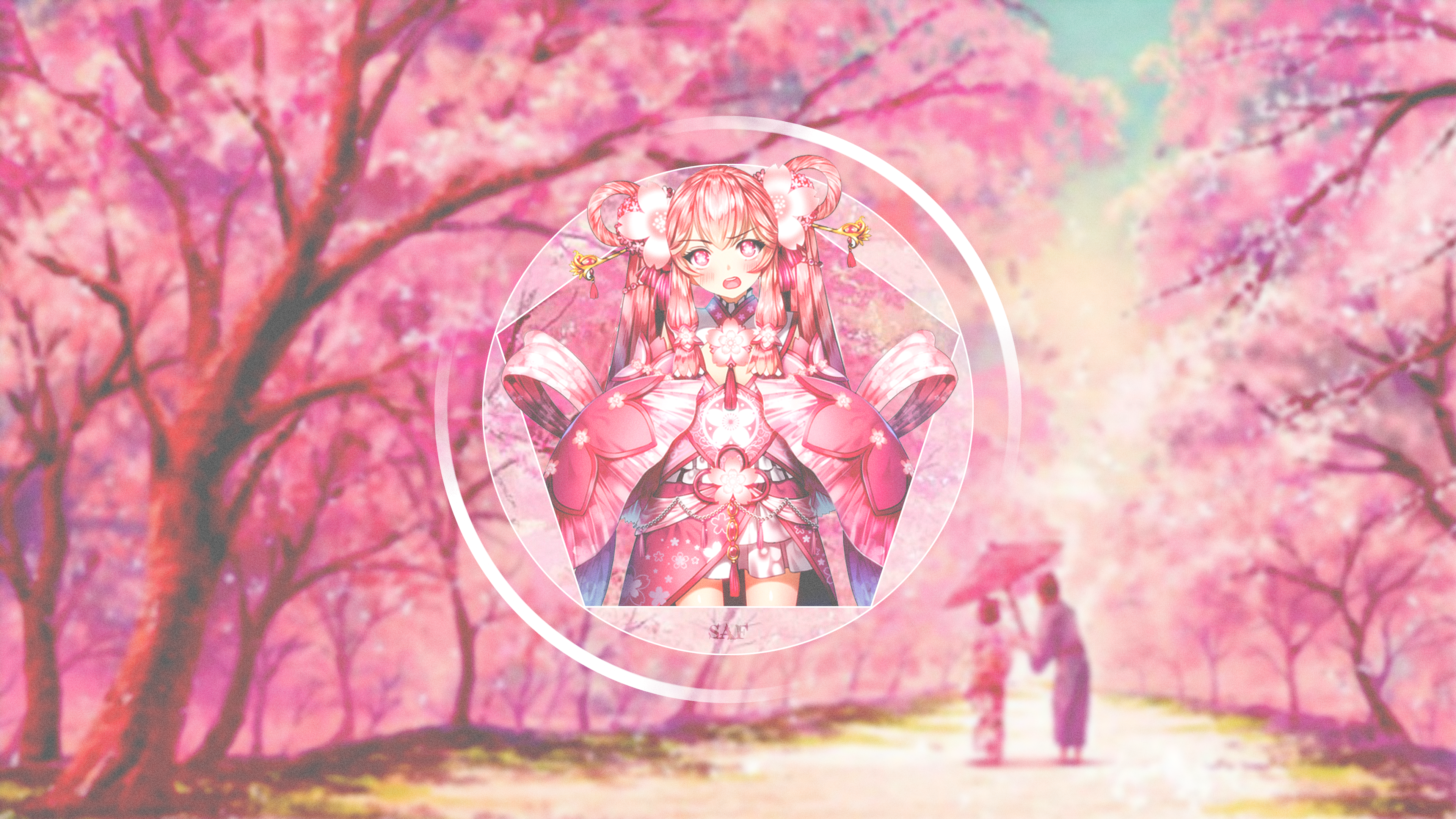 Anime 3840x2160 anime girls fan art pink cherry blossom picture-in-picture