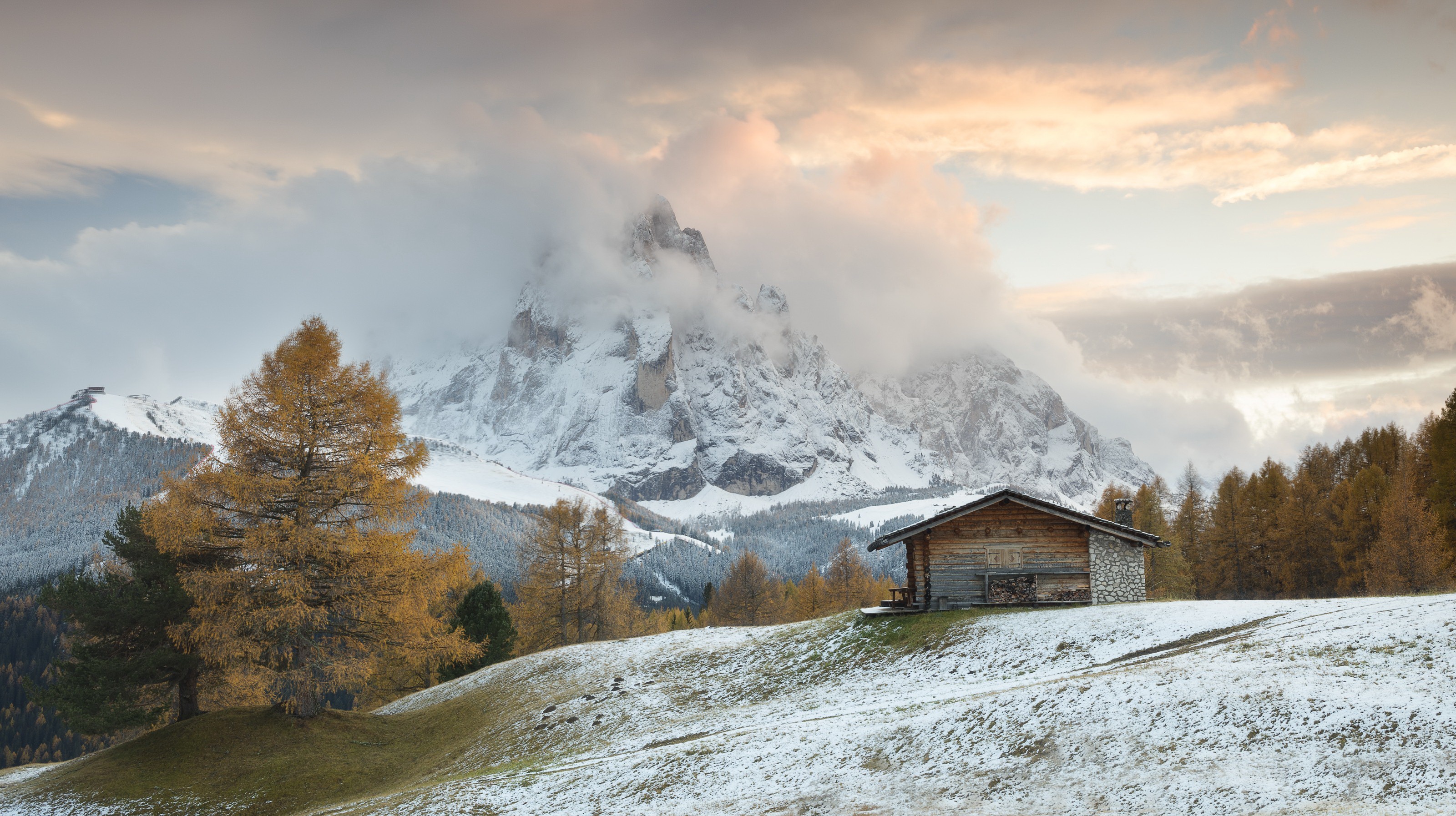General 3200x1794 hut winter mountains nature outdoors clouds cabin