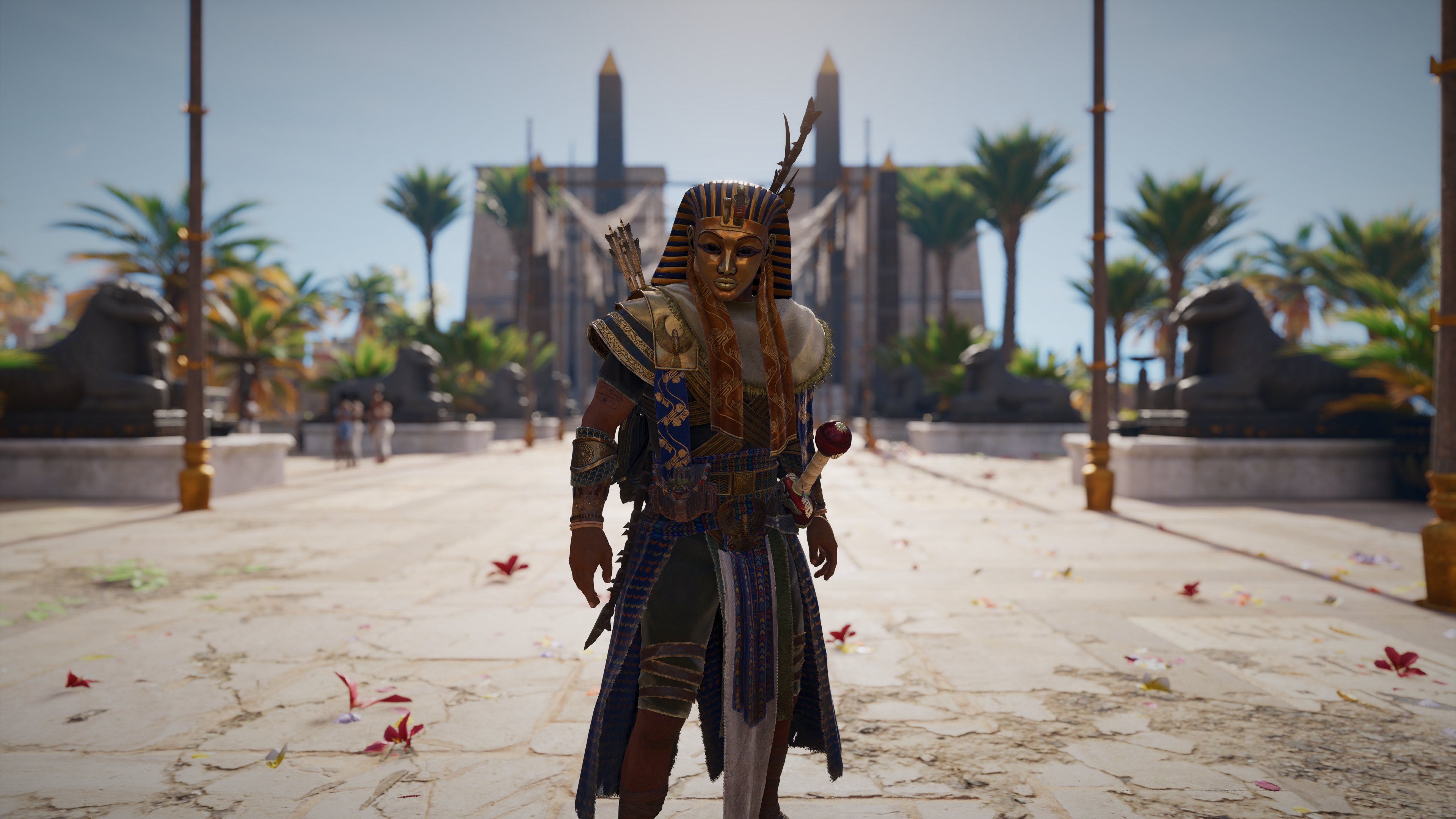 General 3840x2160 Assassin's Creed Origins Assassin's Creed: Origins Pharaoh Bayek desert camels sword assassins  shield video game art video game characters palm trees