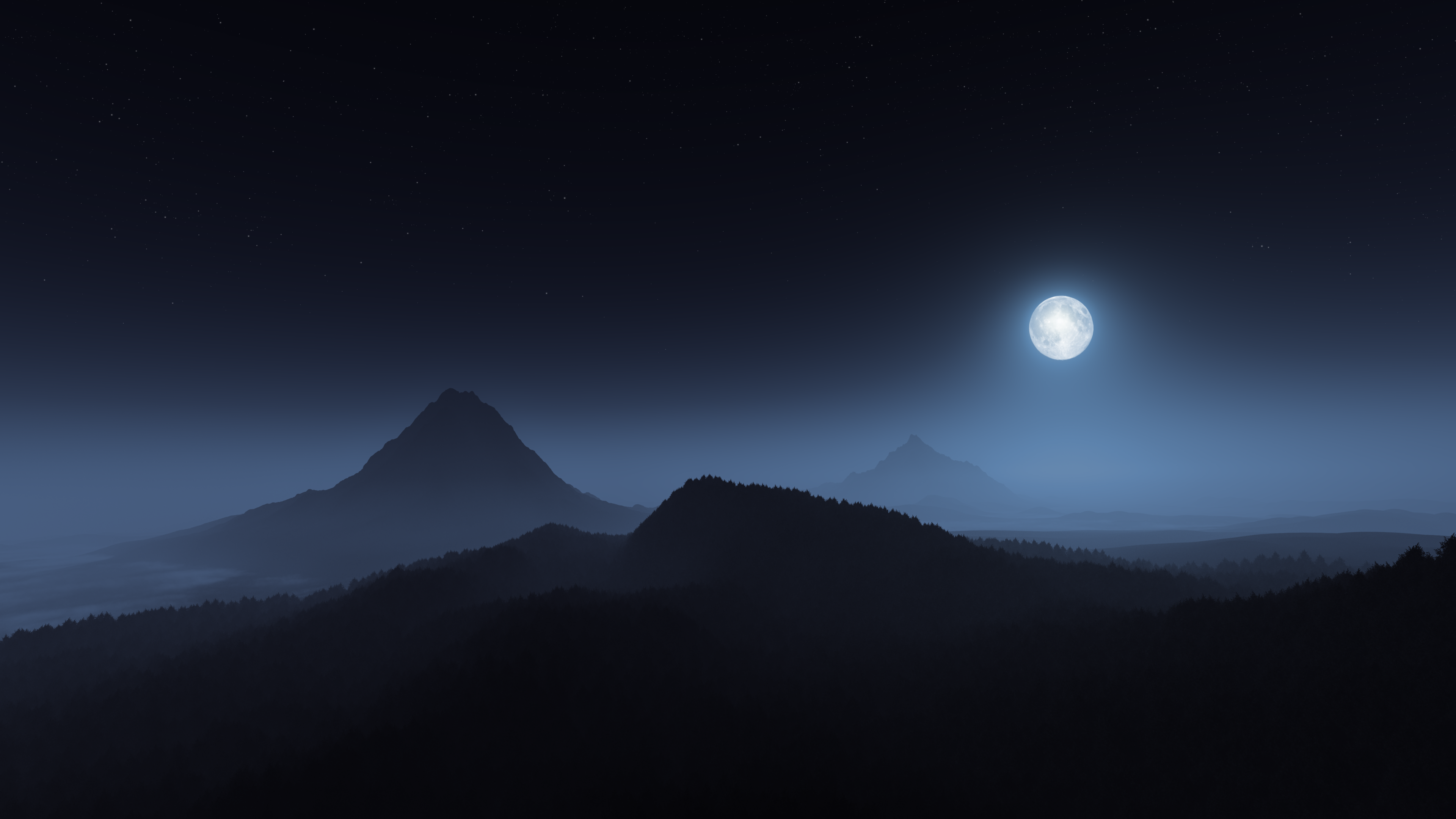 General 3840x2160 hypnoshot digital art illustration artwork CGI landscape night nightscape nature Moon mountains stars forest moonlight