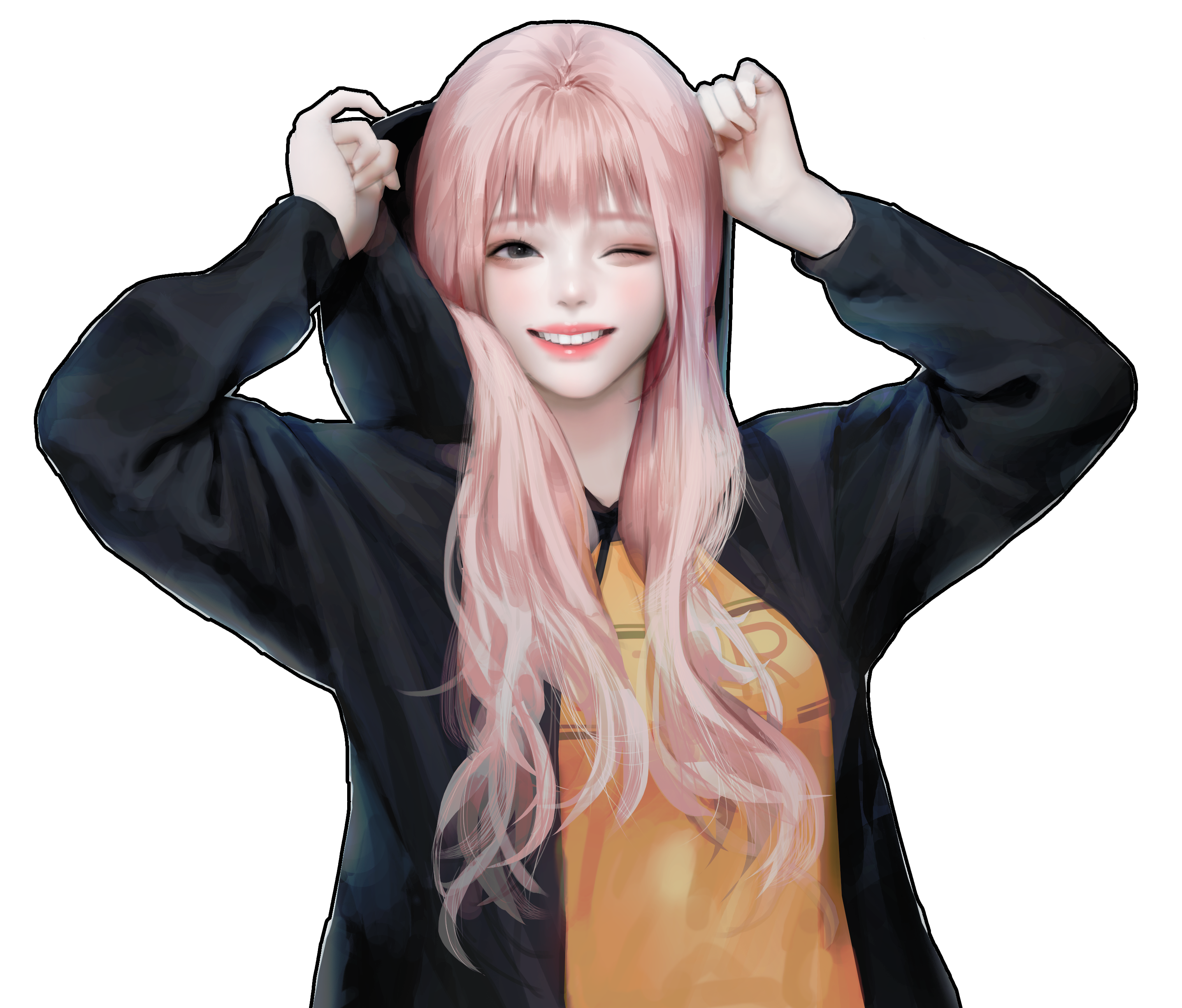General 3037x2591 fantasy girl painting Yong Jun Park pink hair jacket