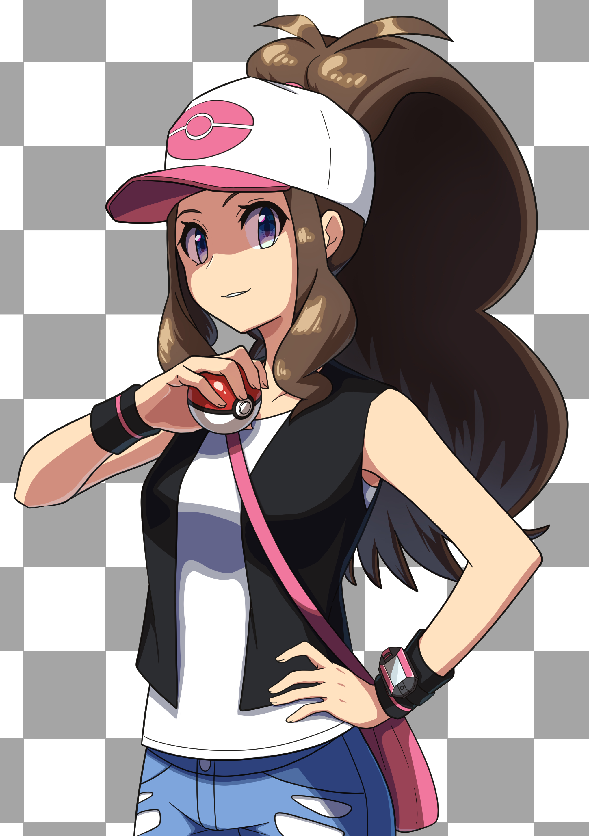 Anime 2039x2894 anime anime girls Pokémon Hilda (Pokémon) long hair ponytail brunette solo artwork digital art fan art hat Poke Ball