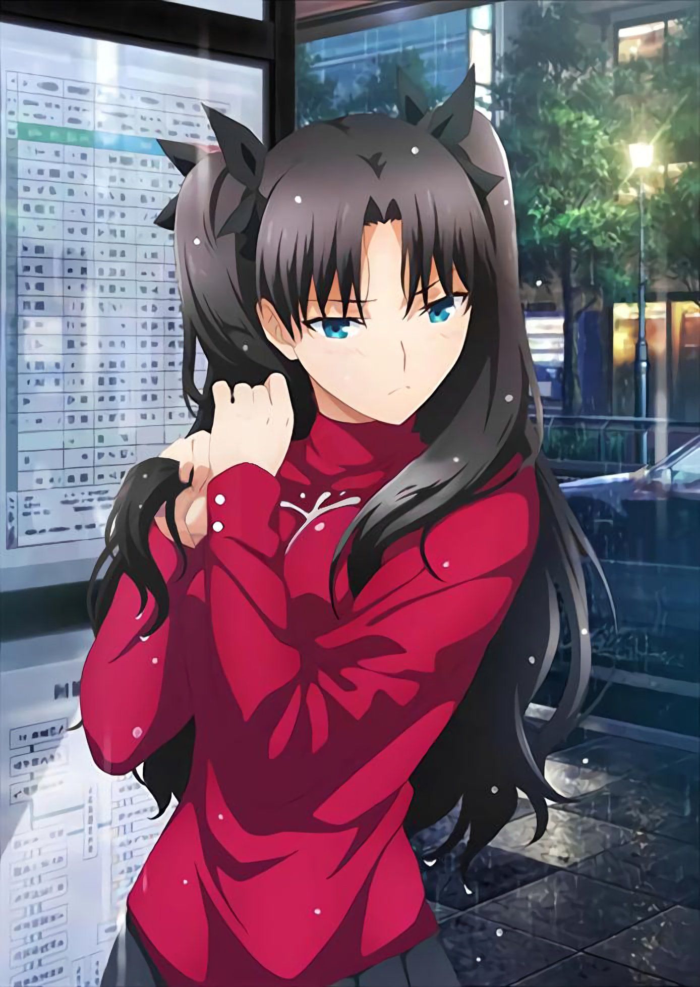 Anime 1388x1956 Fate/Stay Night fate/stay night: heaven's feel Fate/Stay Night: Unlimited Blade Works Tohsaka Rin blue eyes black hair anime girls long hair pale detailed high detail Caucasian european