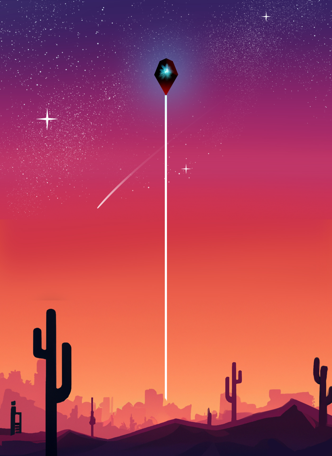 General 1400x1920 No Man's Sky science fiction desert cactus meteorite stars simple background portrait display gradient evening video games