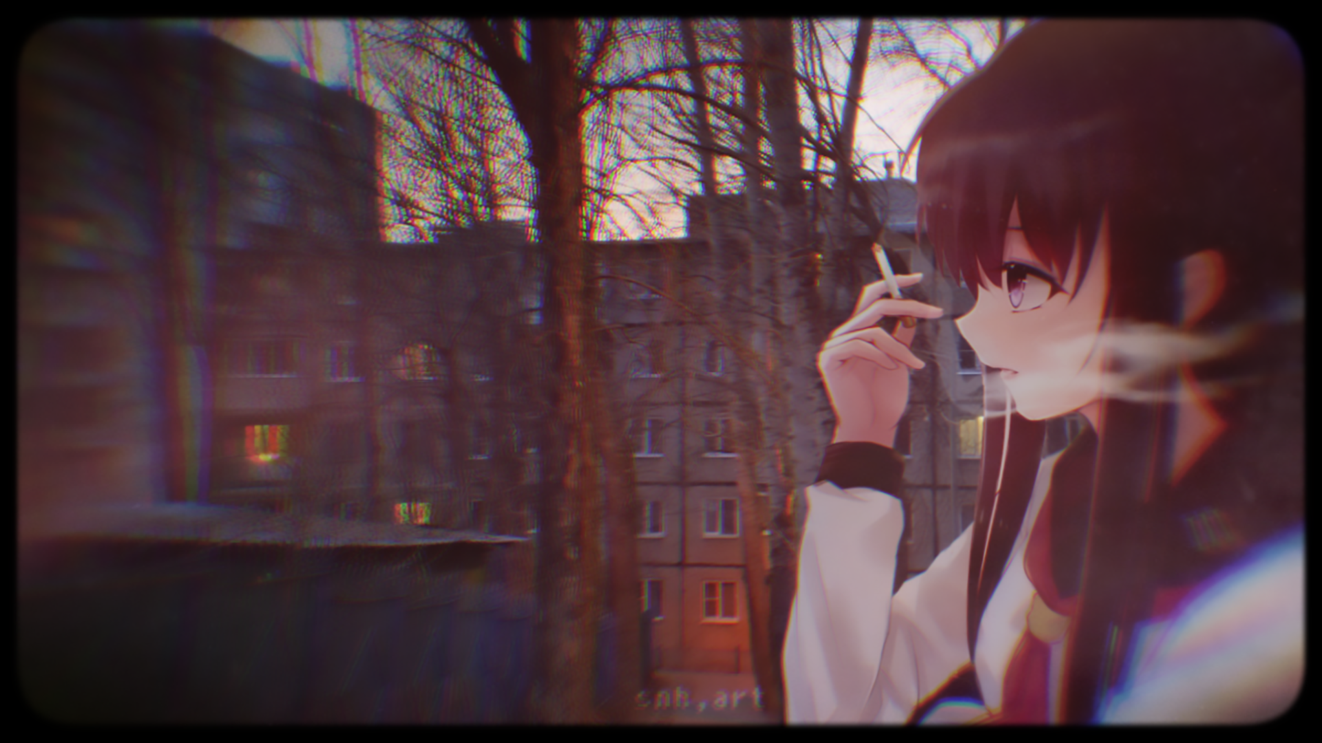 Anime 1920x1080 animeirl anime girls smoking cigarettes schoolgirl school uniform