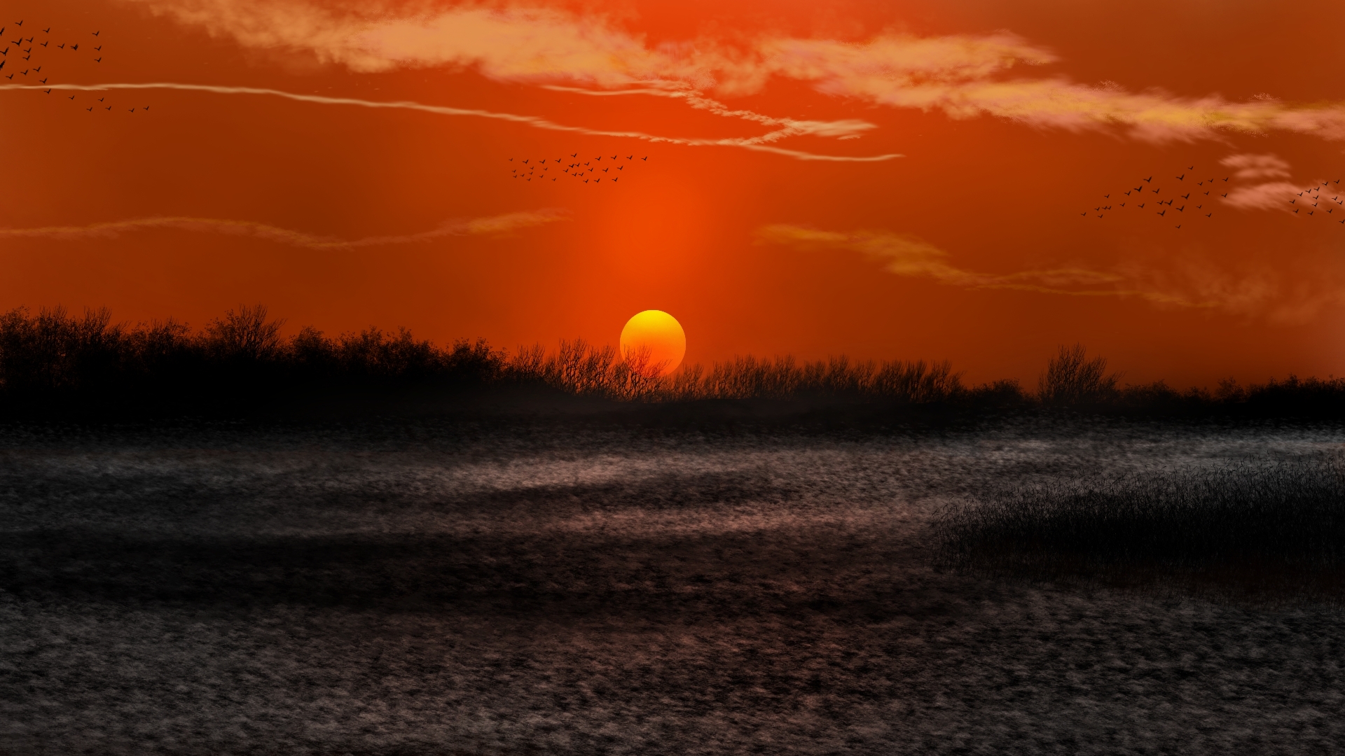 General 1920x1080 digital painting digital art nature landscape sunset
