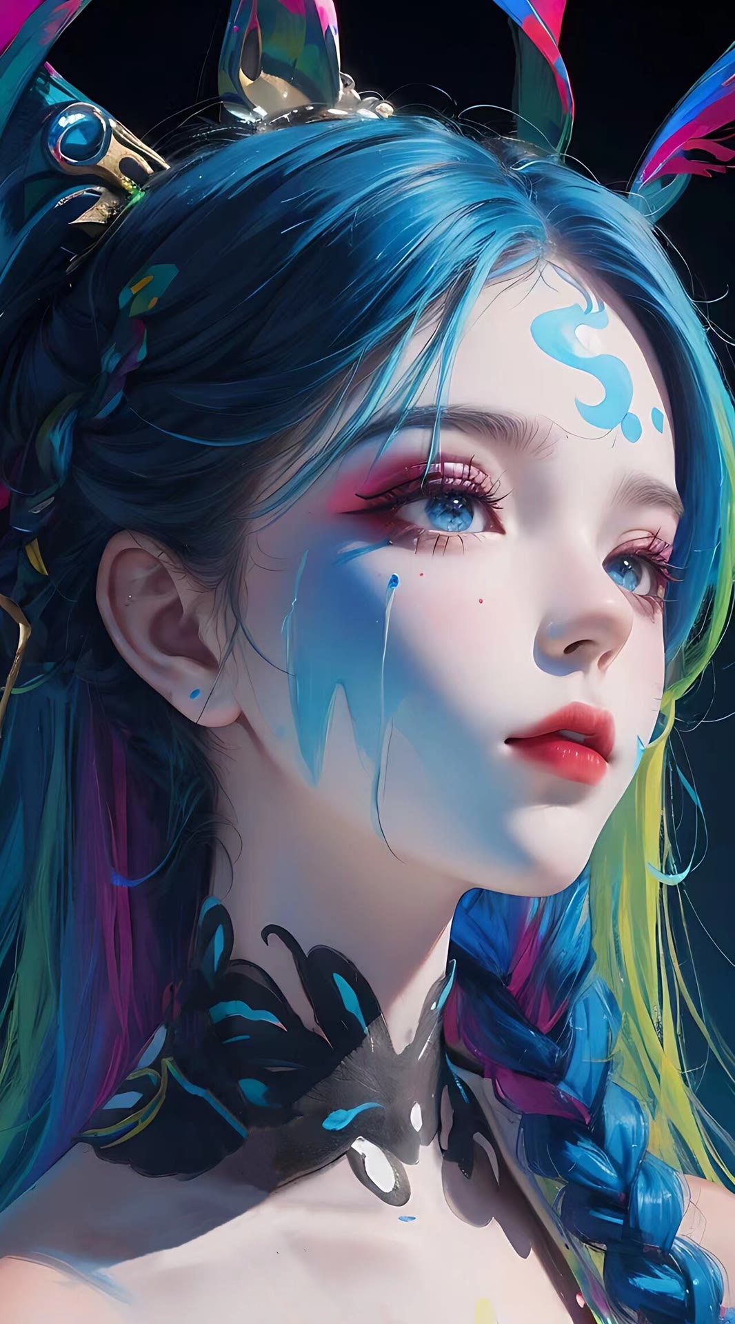 Asian, women, braids, looking away, AI art, face paint, colorful ...