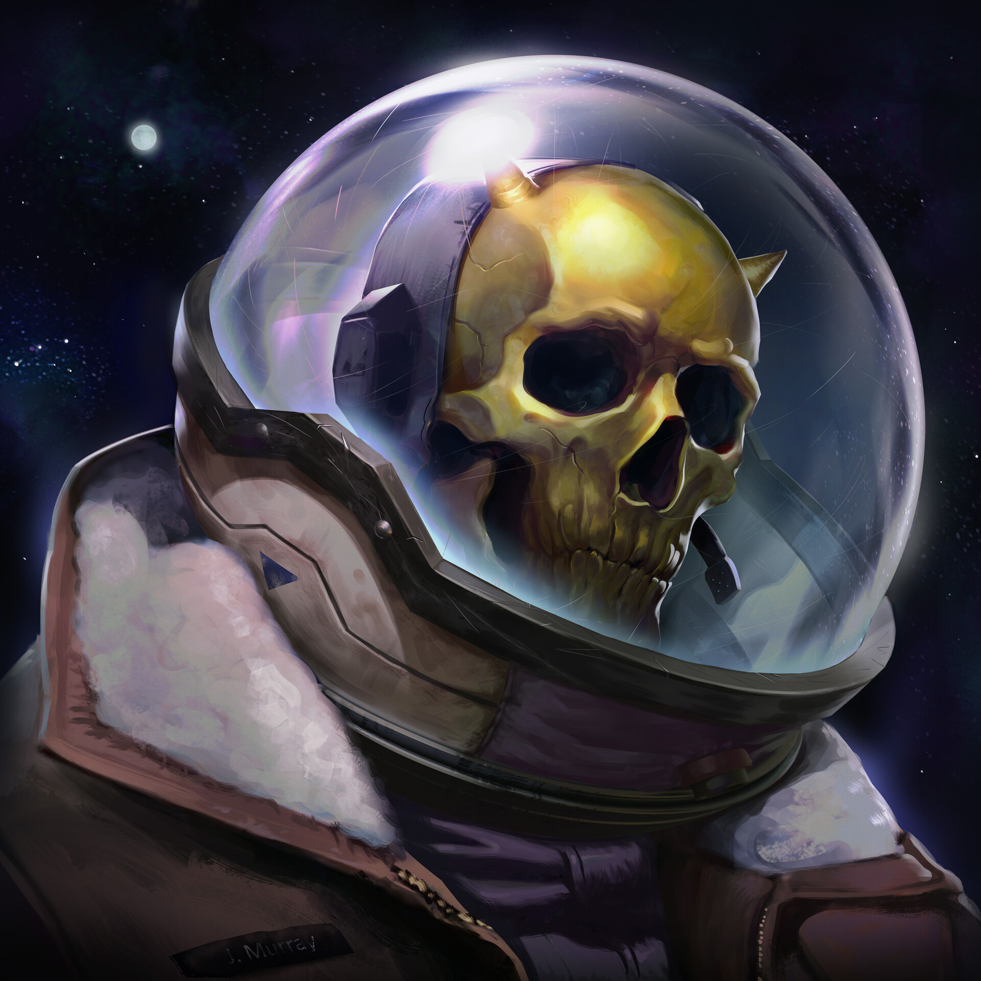 General 1920x1920 digital art artwork illustration skull astronaut spacesuit gold science fiction character design  portrait horns space stars