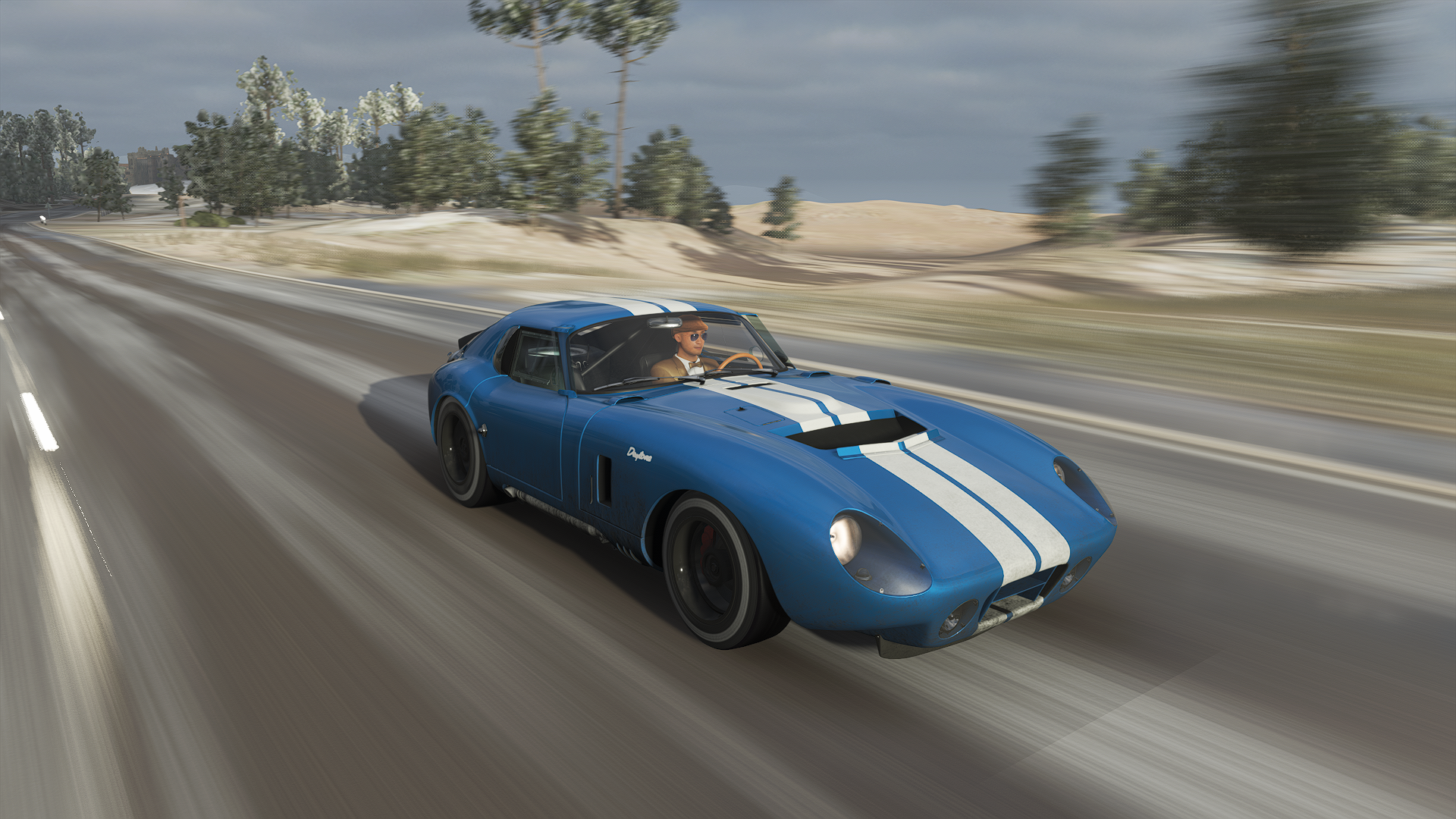 General 1920x1080 Forza Forza Horizon Forza Horizon 4 racing car Shelby Daytona video games road frontal view headlights blurred blurry background sky clouds trees