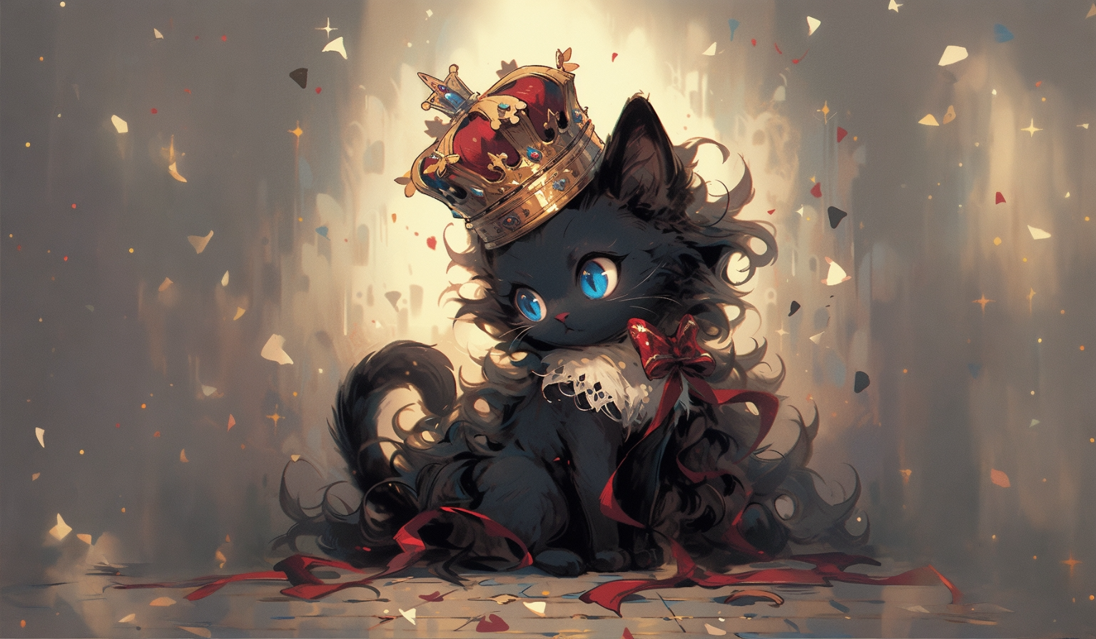 General 1536x896 Midjourney cartoon digital art AI art crown cats animals